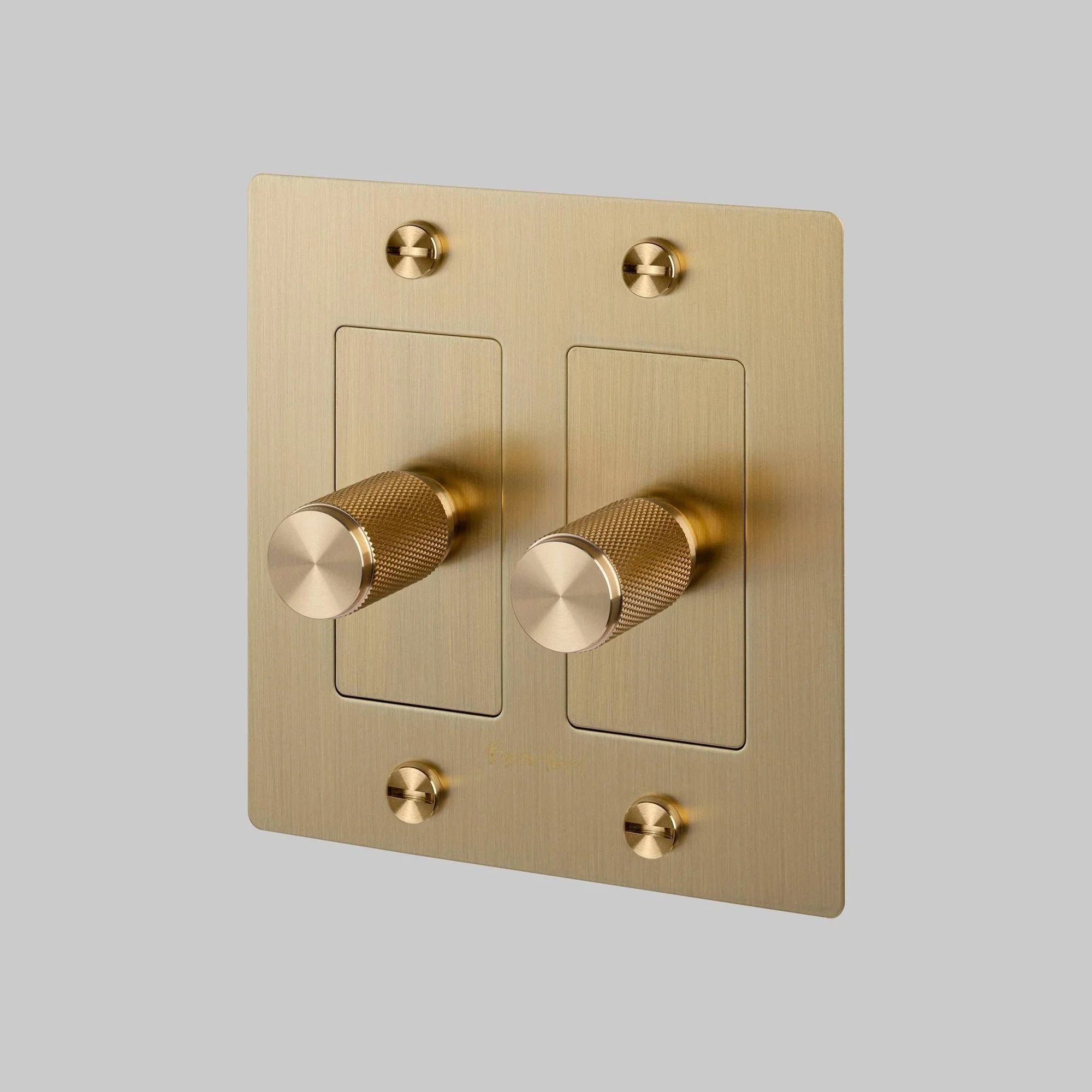 Buster + Punch NDK-424311 Cross 2-Gang LED Dimmer With Logo, 250W, Rotary, Brass