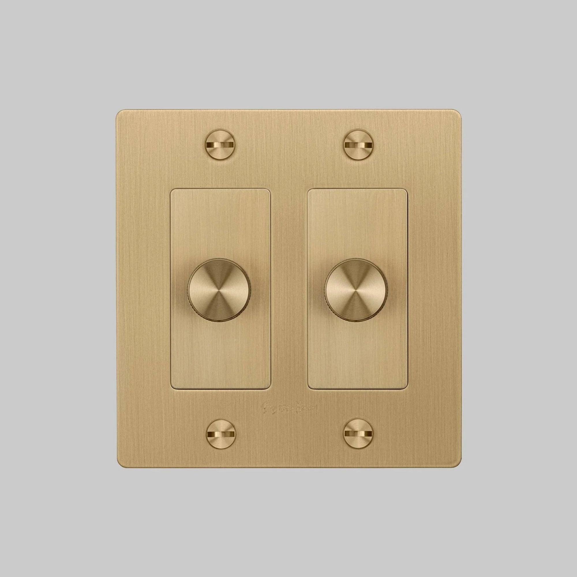 Buster + Punch NDK-424311 Cross 2-Gang LED Dimmer With Logo, 250W, Rotary, Brass