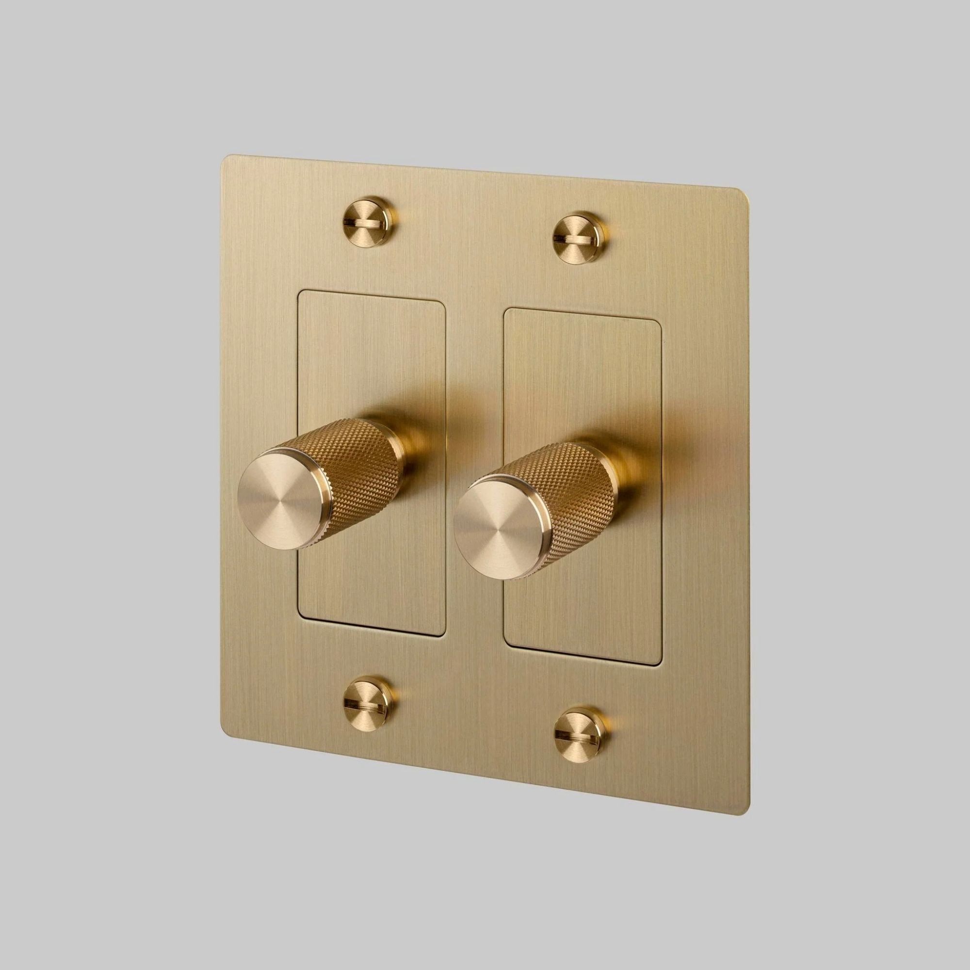 Buster + Punch NDK-424316 Cross 2-Gang LED Dimmer Without Logo, 250W, Rotary, 120V, Brass