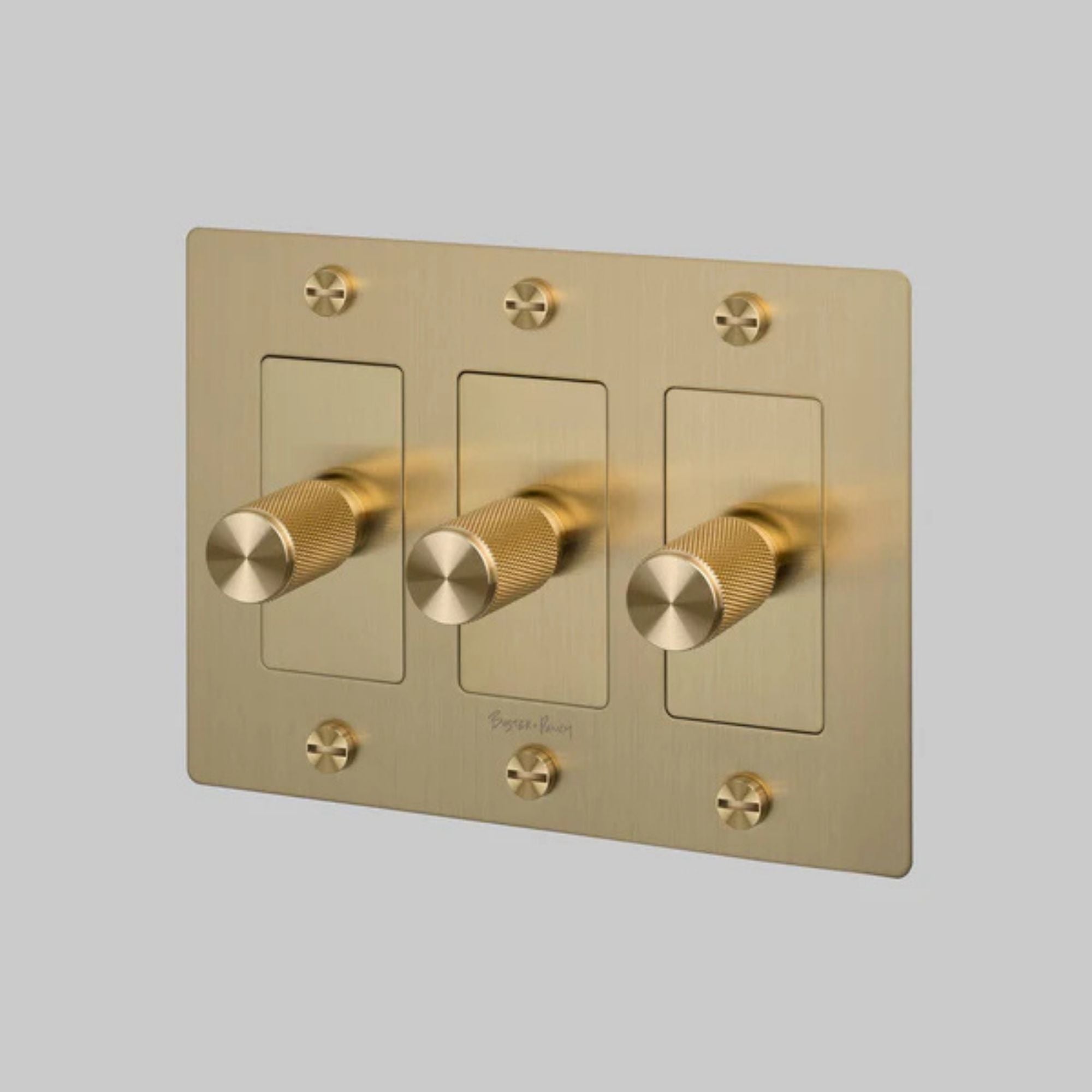 Buster + Punch NDK-424331 Cross 3-Gang LED Dimmer With Logo, 250W, Rotary, Brass