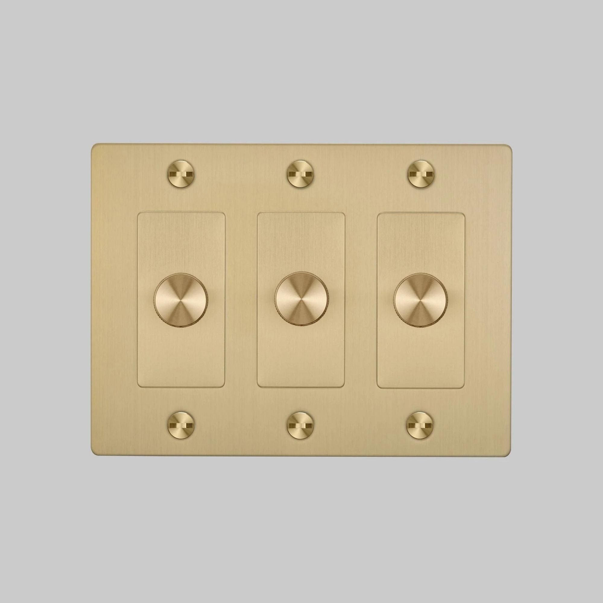 Buster + Punch NDK-424336 Cross 3-Gang LED Dimmer Without Logo, Rotary, 250W, Brass