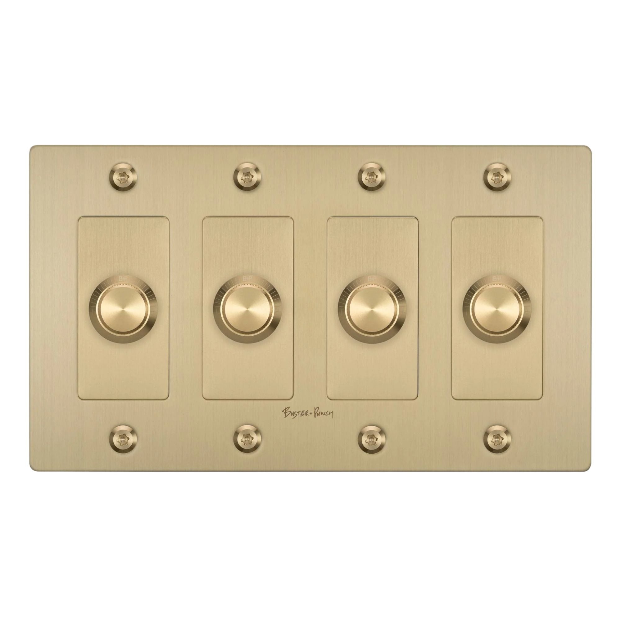 Buster + Punch NDK-424341 Linear 4-Gang LED Dimmer With Logo, 250W, Rotary, Brass