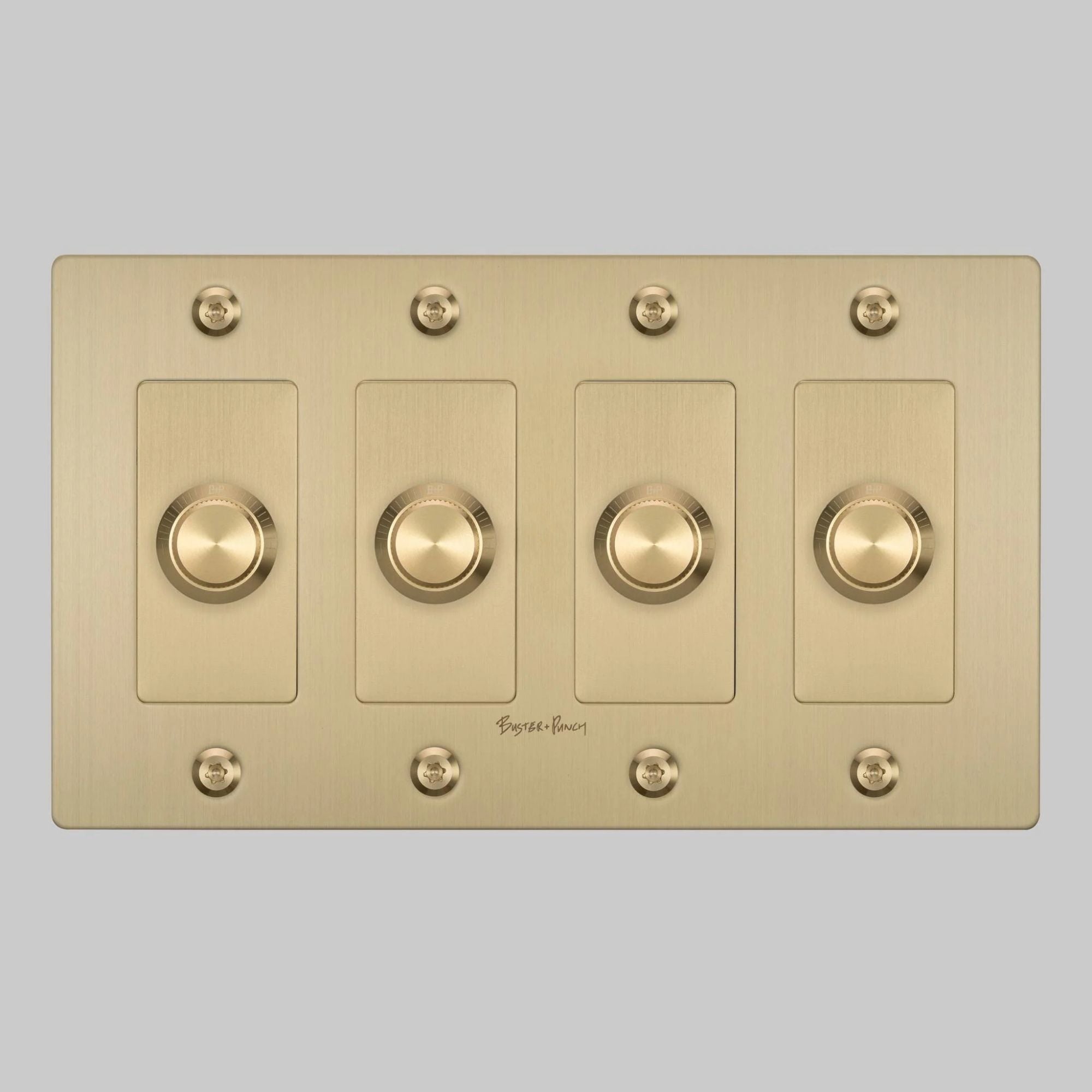 Buster + Punch NDK-424341 Linear 4-Gang LED Dimmer With Logo, 250W, Rotary, Brass
