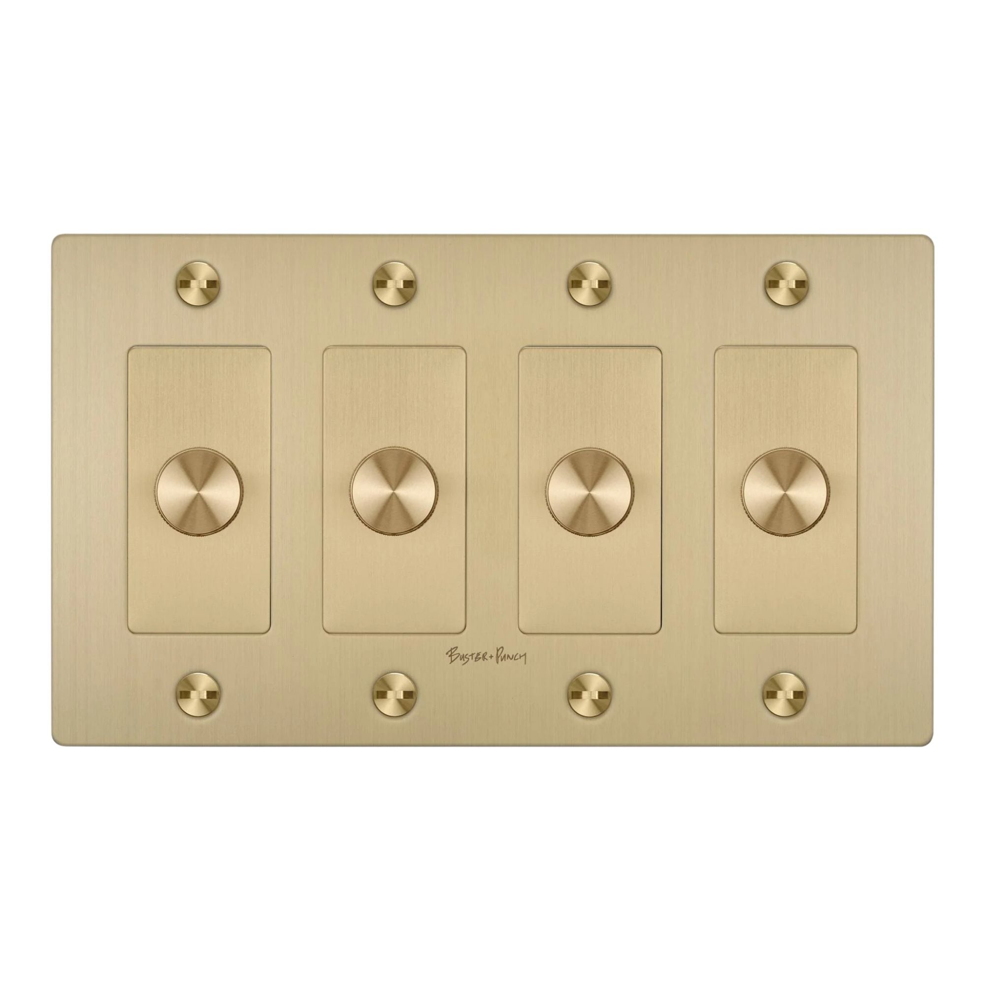 Buster + Punch NDK-424352 Cross 4-Gang LED Dimmer With Logo, 250W, Rotary, Brass