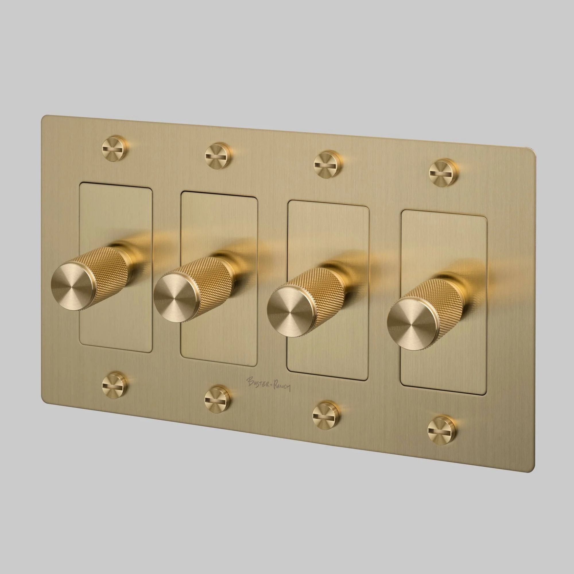 Buster + Punch NDK-424352 Cross 4-Gang LED Dimmer With Logo, 250W, Rotary, Brass