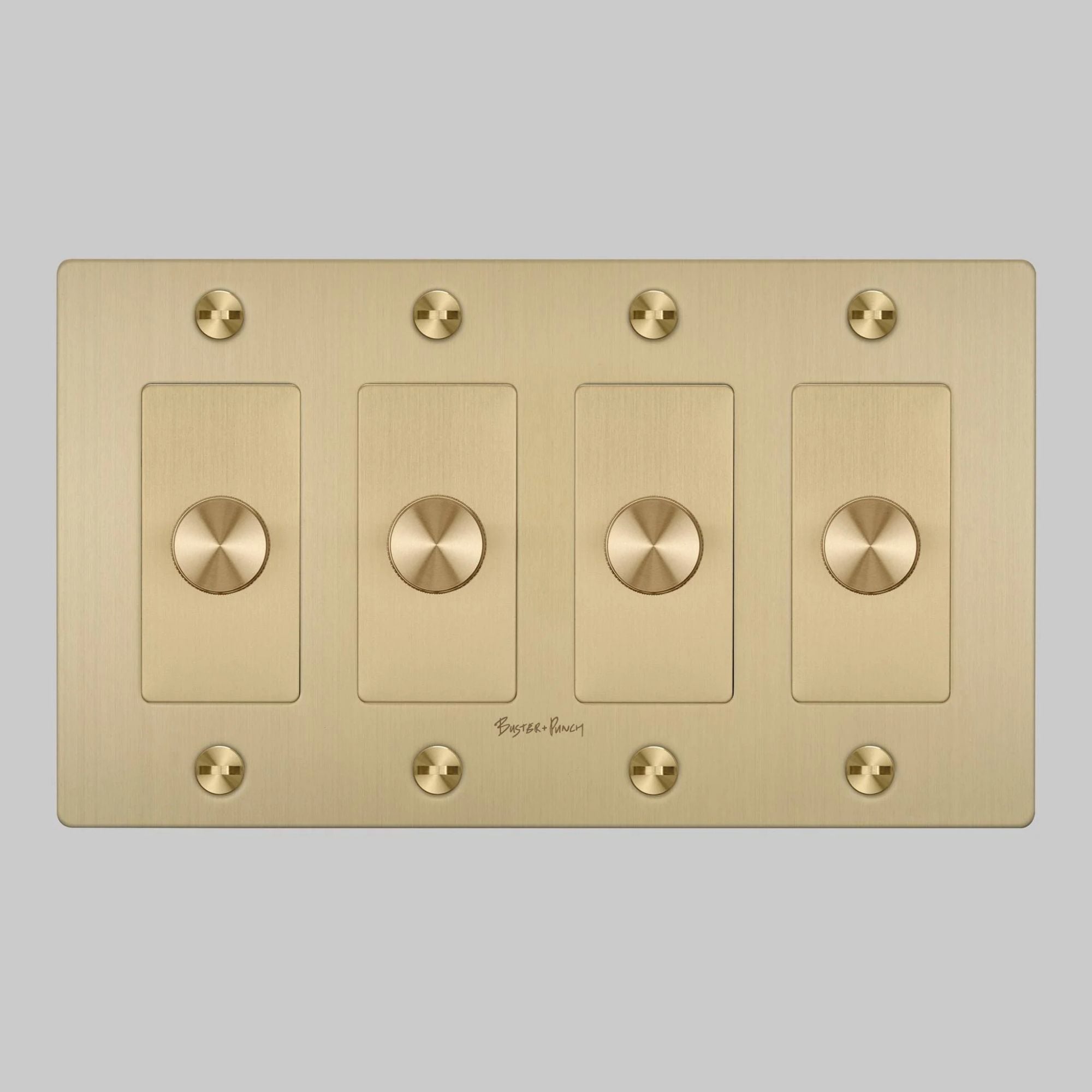 Buster + Punch NDK-424352 Cross 4-Gang LED Dimmer With Logo, 250W, Rotary, Brass