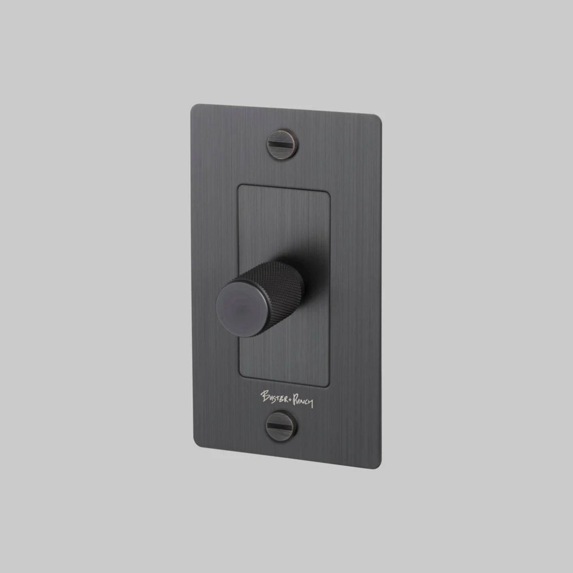 Buster + Punch NDK-454352 Cross 1-Gang LED Dimmer With Logo, 250W, Rotary, Smoked Bronze