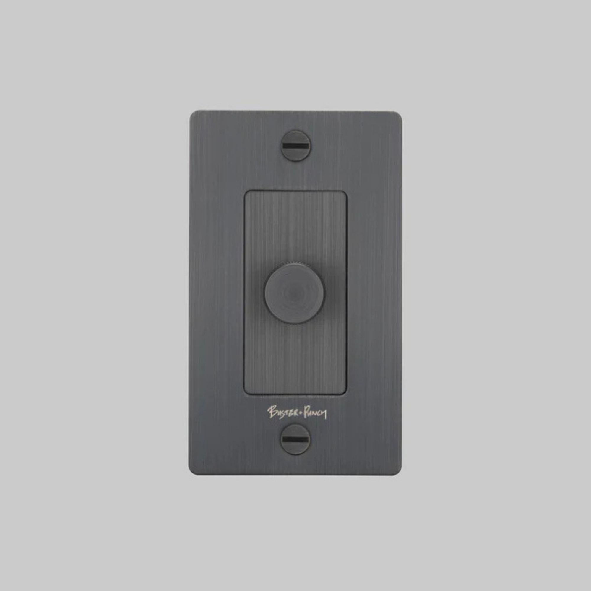 Buster + Punch NDK-454352 Cross 1-Gang LED Dimmer With Logo, 250W, Rotary, Smoked Bronze