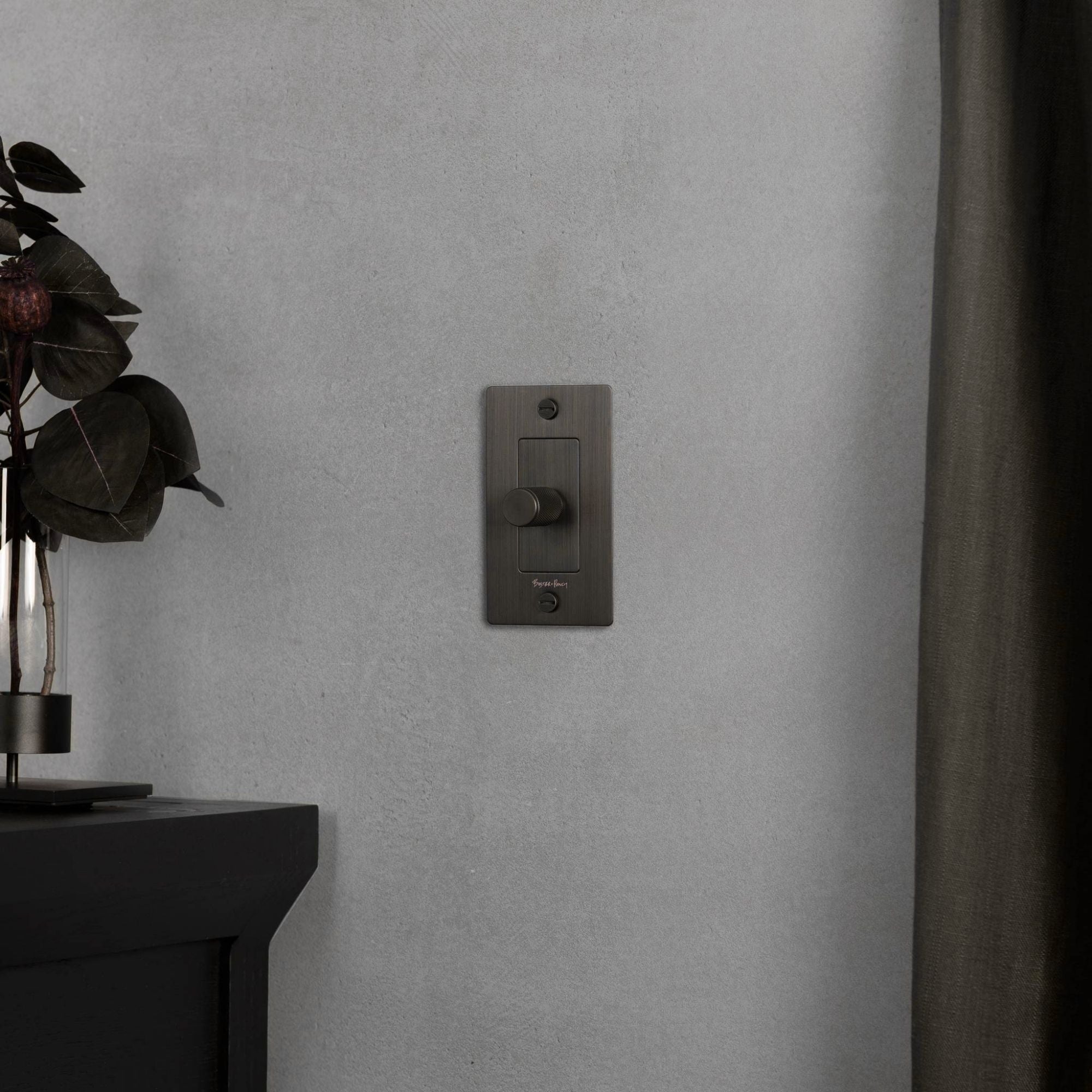 Buster + Punch NDK-454357 Cross 1-Gang LED Dimmer Without Logo, Rotary, 250W, Smoked Bronze