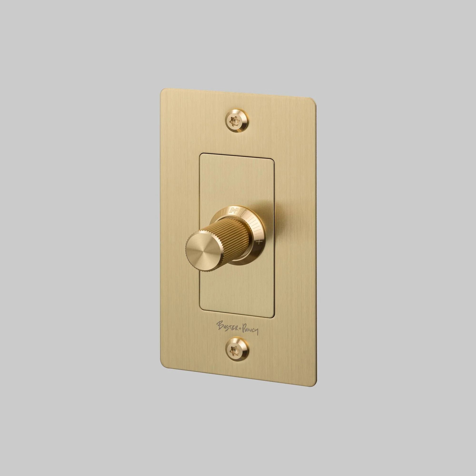 Buster + Punch NDR-054052 Linear 1-Gang LED Dimmer With Logo, Rotary, 250W, Brass