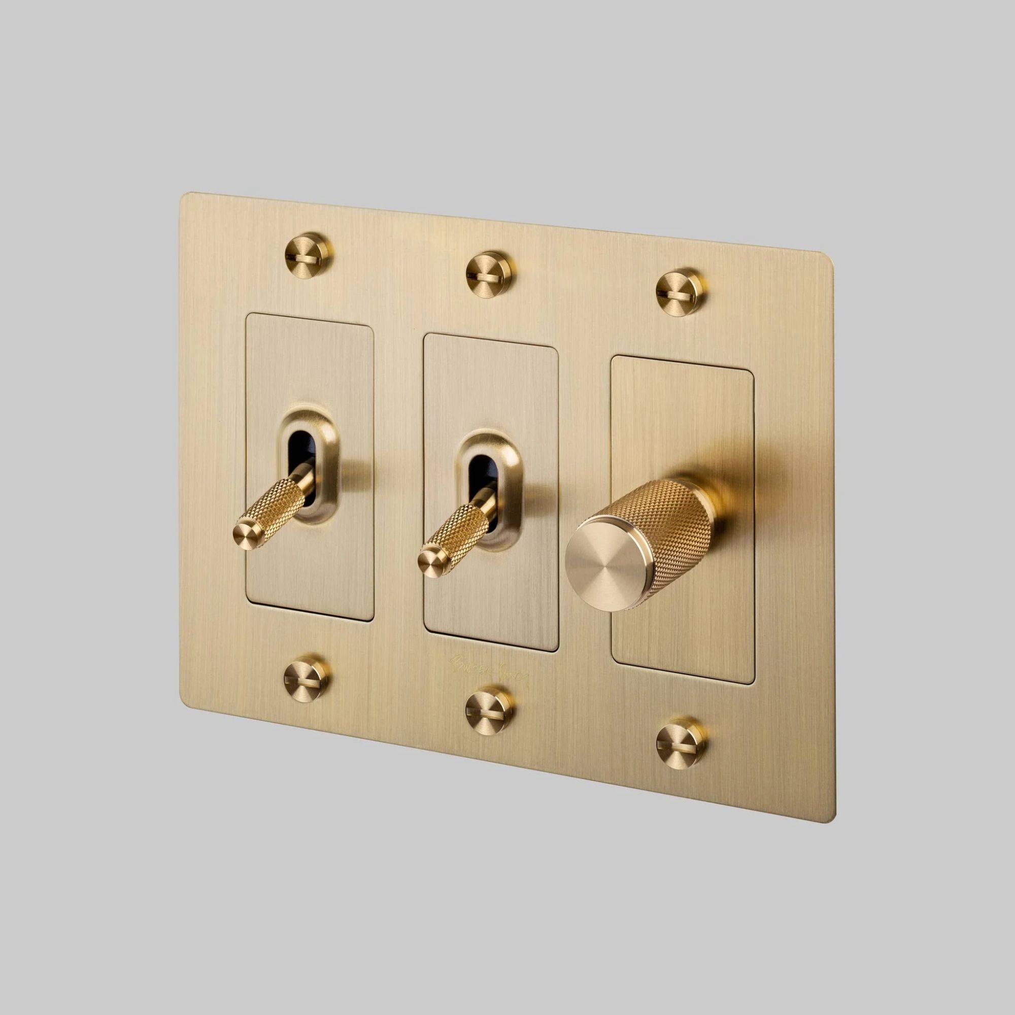 Buster + Punch NPL-053588 Standard 3-Gang Toggle Wall Plate, Brass