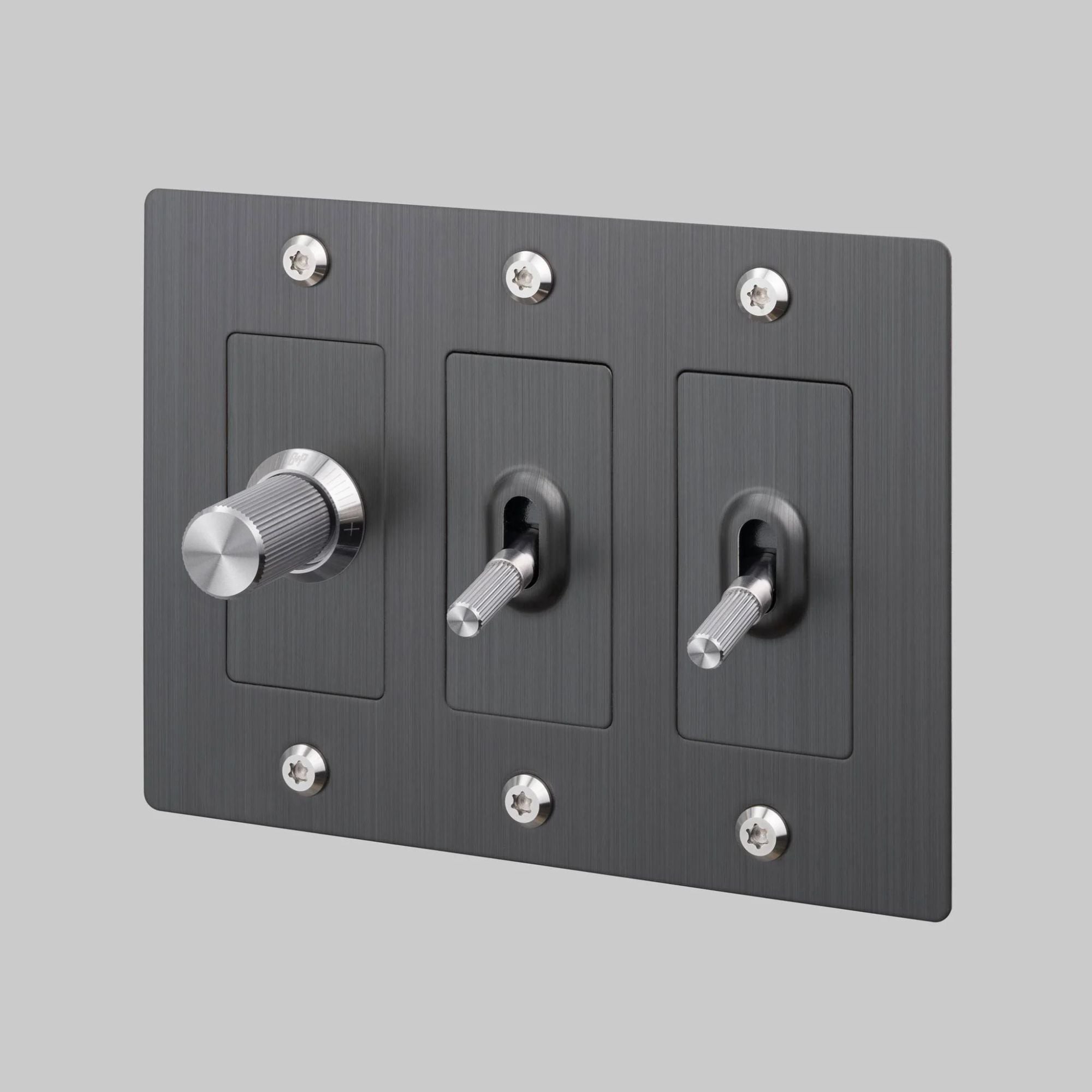 Buster + Punch NPL-093589 Smoked Bronze 3-Gang Toggle Wall Plate, Standard, Smoked Bronze
