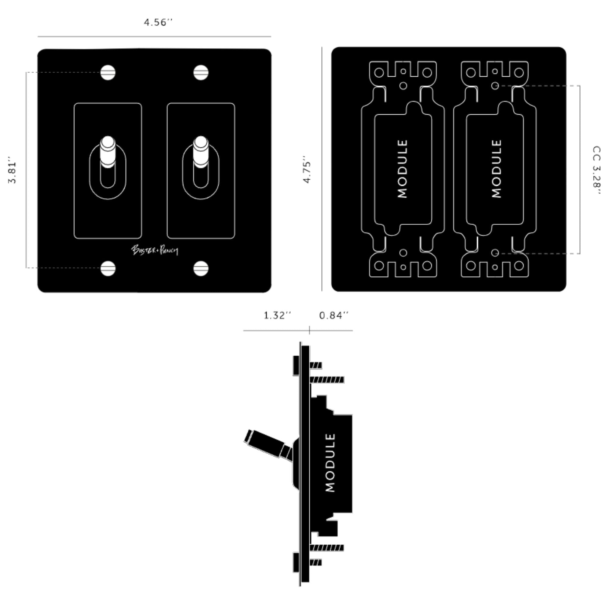 Buster + Punch NTG-023821 Cross 2-Gang Toggle Switch Without Logo, 15A, Single Pole/3-Way, Black