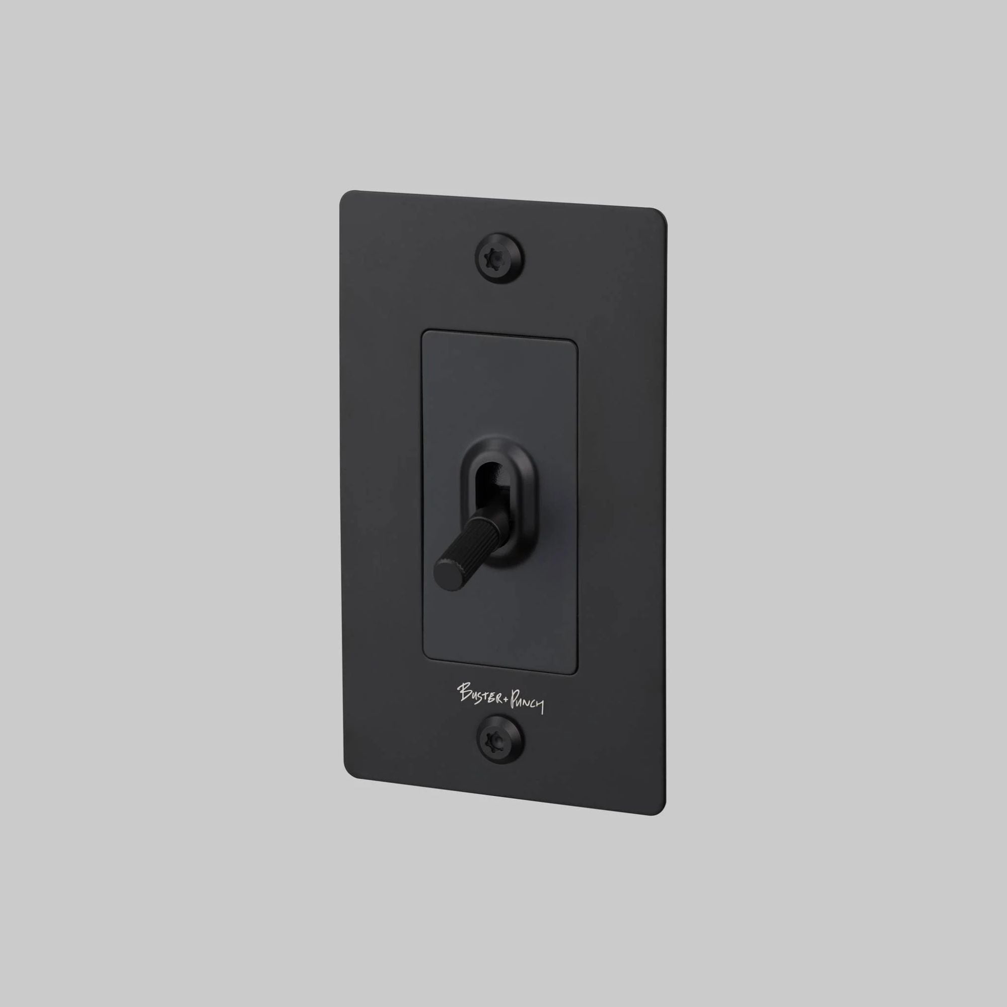 Buster + Punch NTG-024030 Linear 1-Gang Toggle Switch With Logo, 15A, Single Pole/3-Way, Black
