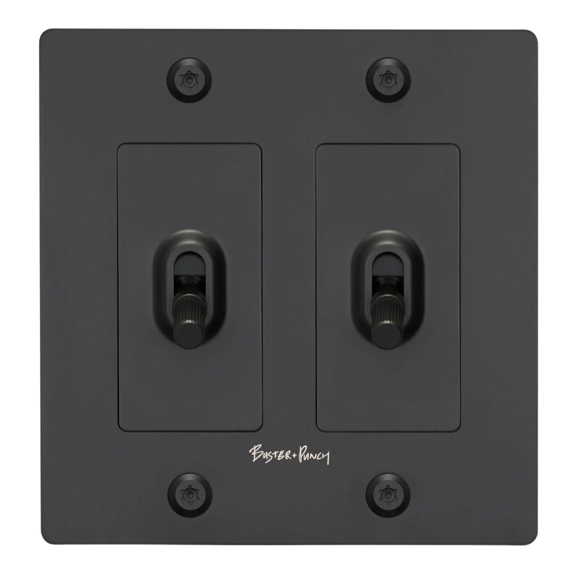Buster + Punch NTG-024040 Linear 2-Gang Toggle Switch With Logo, 15A, Single Pole/3-Way, Black