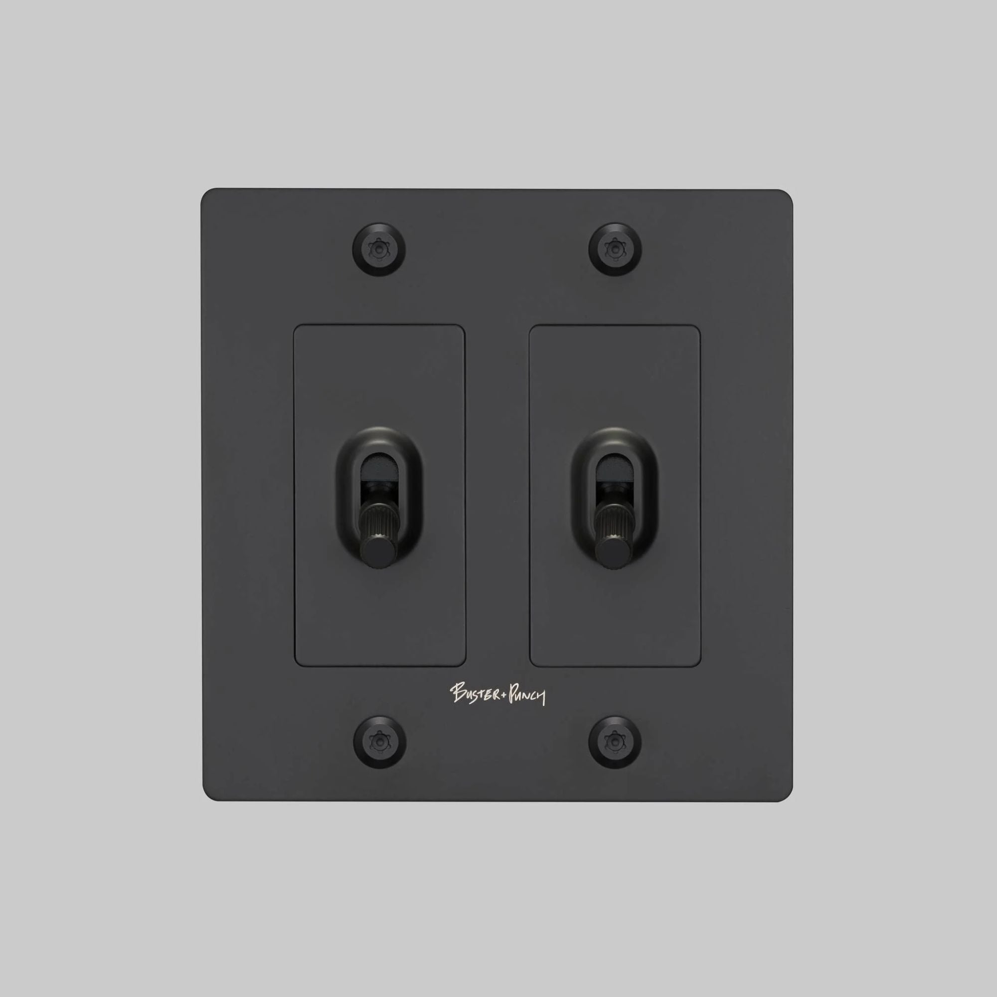 Buster + Punch NTG-024040 Linear 2-Gang Toggle Switch With Logo, 15A, Single Pole/3-Way, Black
