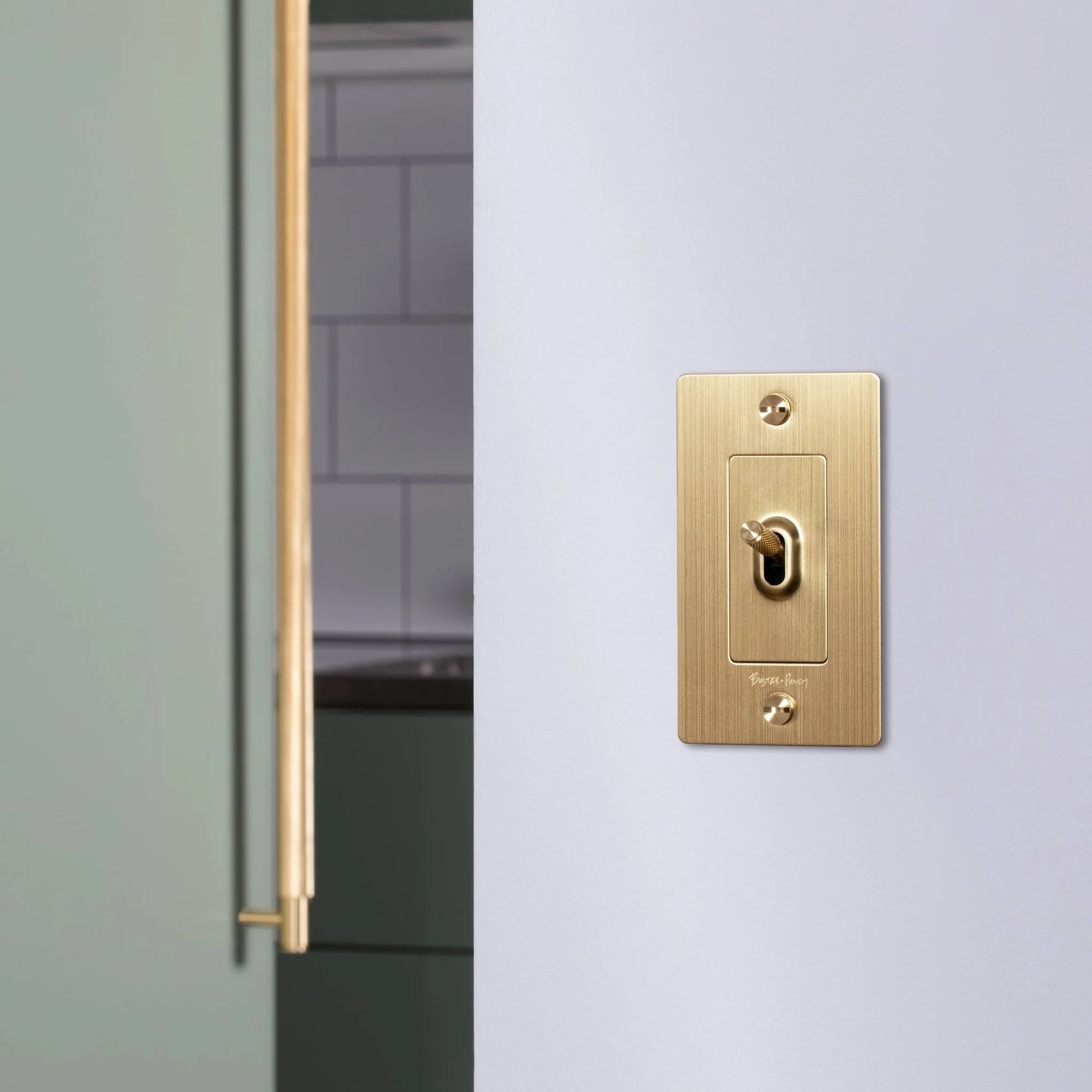 Buster + Punch NTG-053817 Cross 1-Gang Toggle Switch Without Logo, 15A, Single Pole/3-Way, Brass