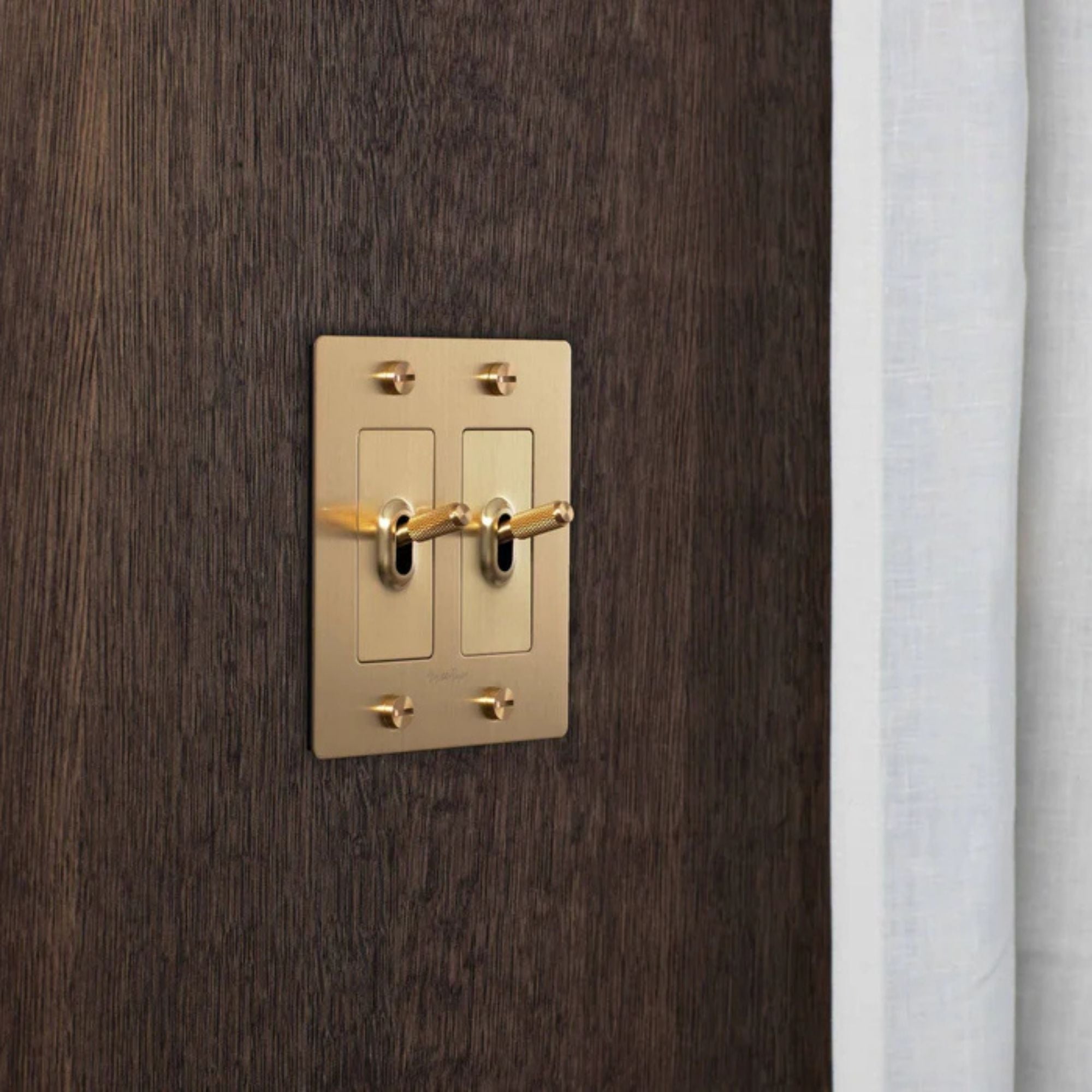 Buster + Punch NTG-053822 Cross 2-Gang Toggle Switch Without Logo, 15A, Single-Pole/3-Way, Brass