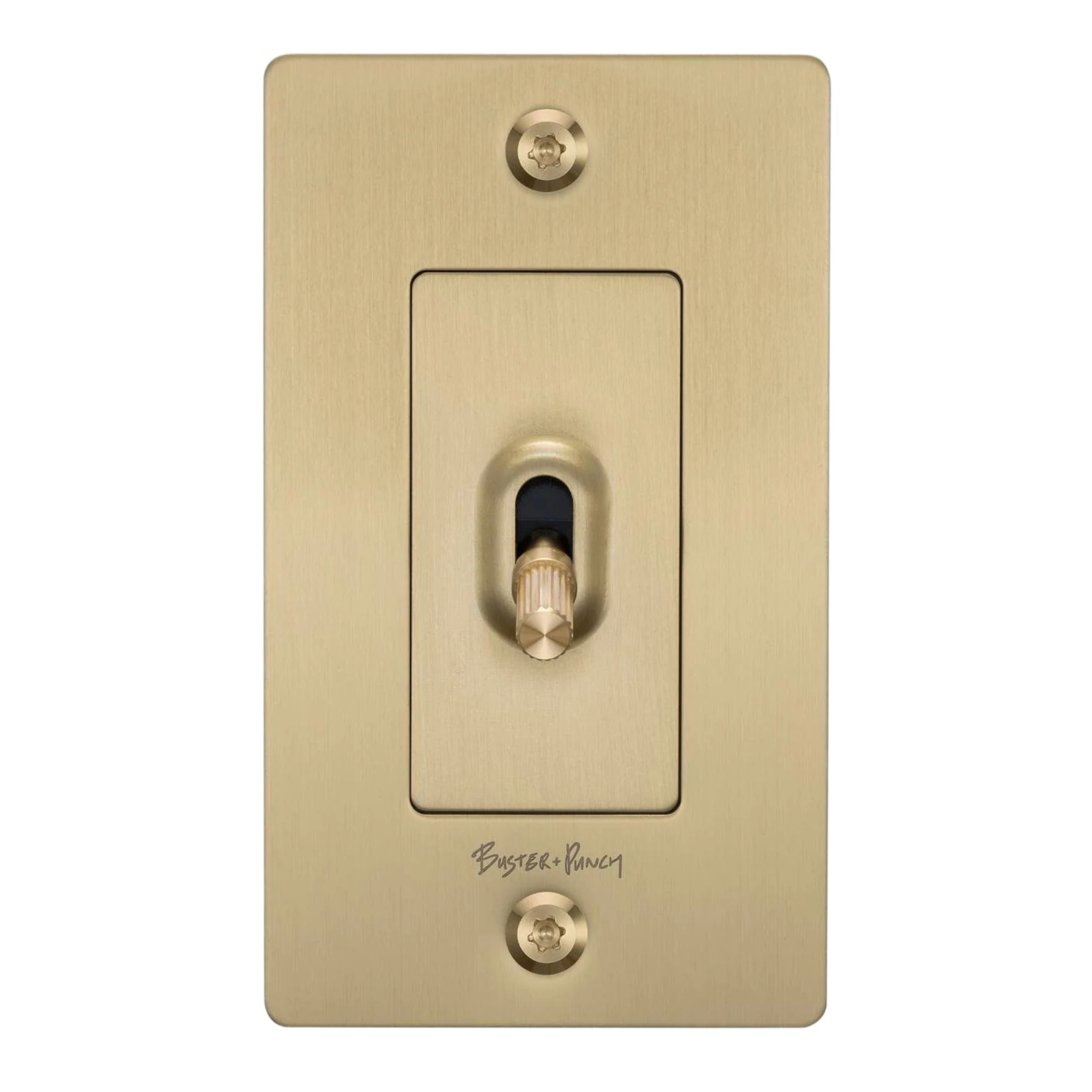 Buster + Punch NTG-054031 Linear 1-Gang Toggle Switch With Logo, 15A, Single Pole/3-Way, Brass