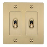 Buster + Punch NTG-054047 Linear 2-Gang Toggle Switch Without Logo, 15A, Single Pole/3-Way, Brass