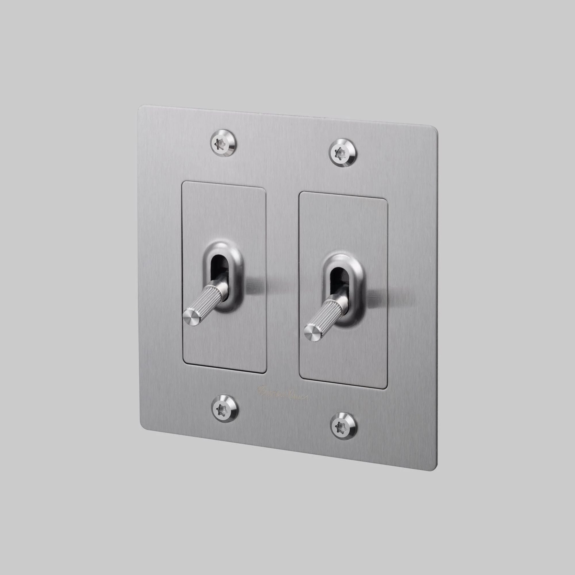 Buster + Punch NTG-074044 Linear 2-Gang Toggle Switch With Logo, 15A, Single Pole/3-Way, Steel