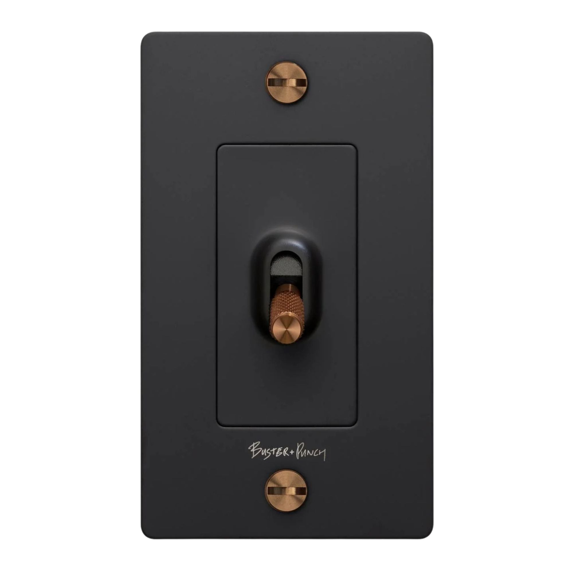Buster + Punch NTG-134888 Cross 1-Gang Toggle Switch With Logo, 15A, Single Pole/3-Way, Black/Warm Sunset
