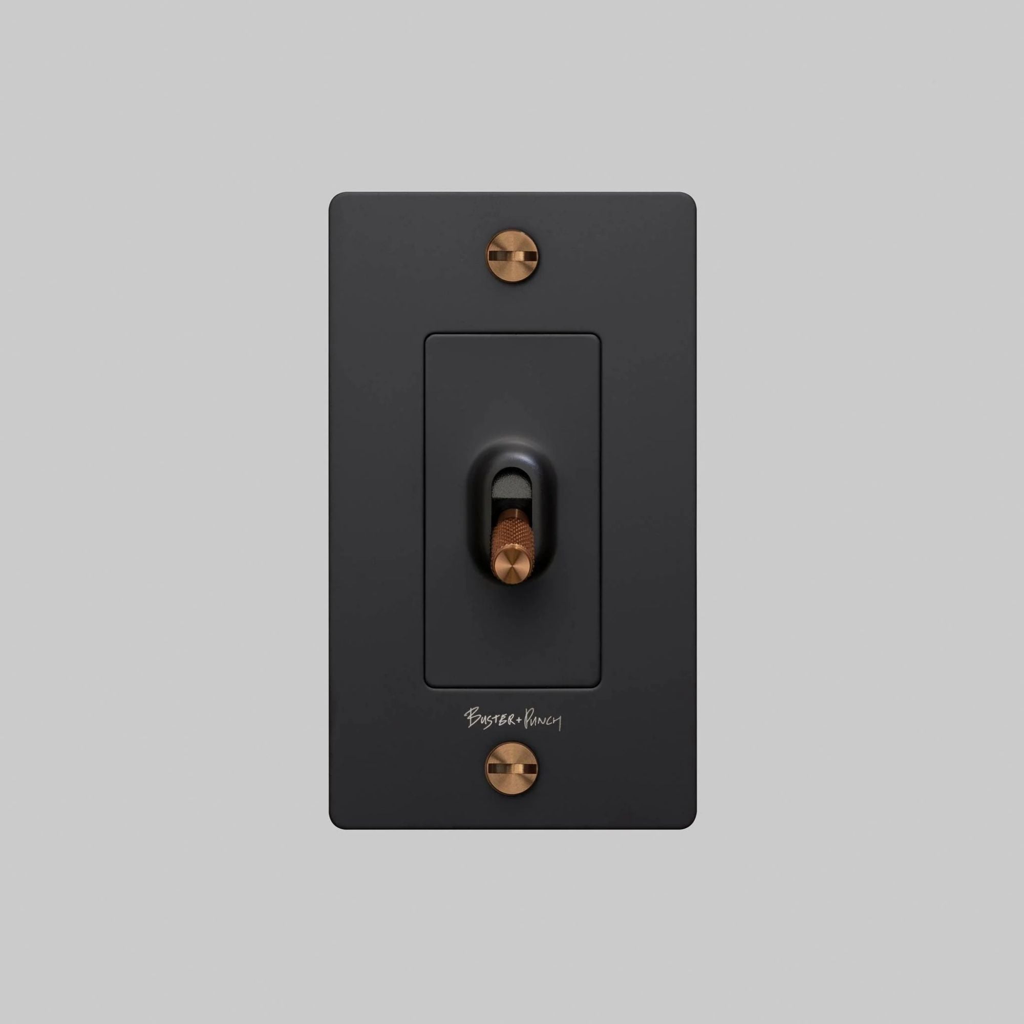 Buster + Punch NTG-134888 Cross 1-Gang Toggle Switch With Logo, 15A, Single Pole/3-Way, Black/Warm Sunset