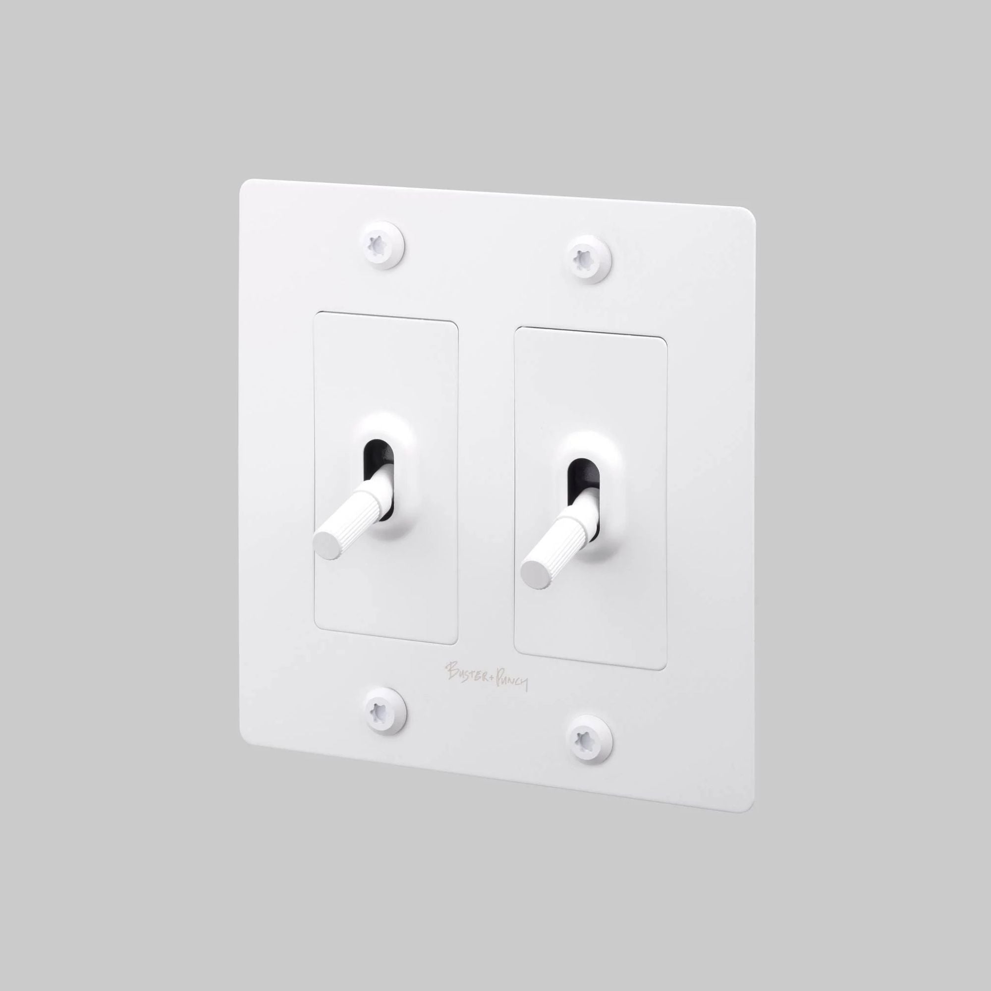 Buster + Punch NTG-144045 Linear 2-Gang Toggle Switch With Logo, 15A, Single Pole/3-Way, White