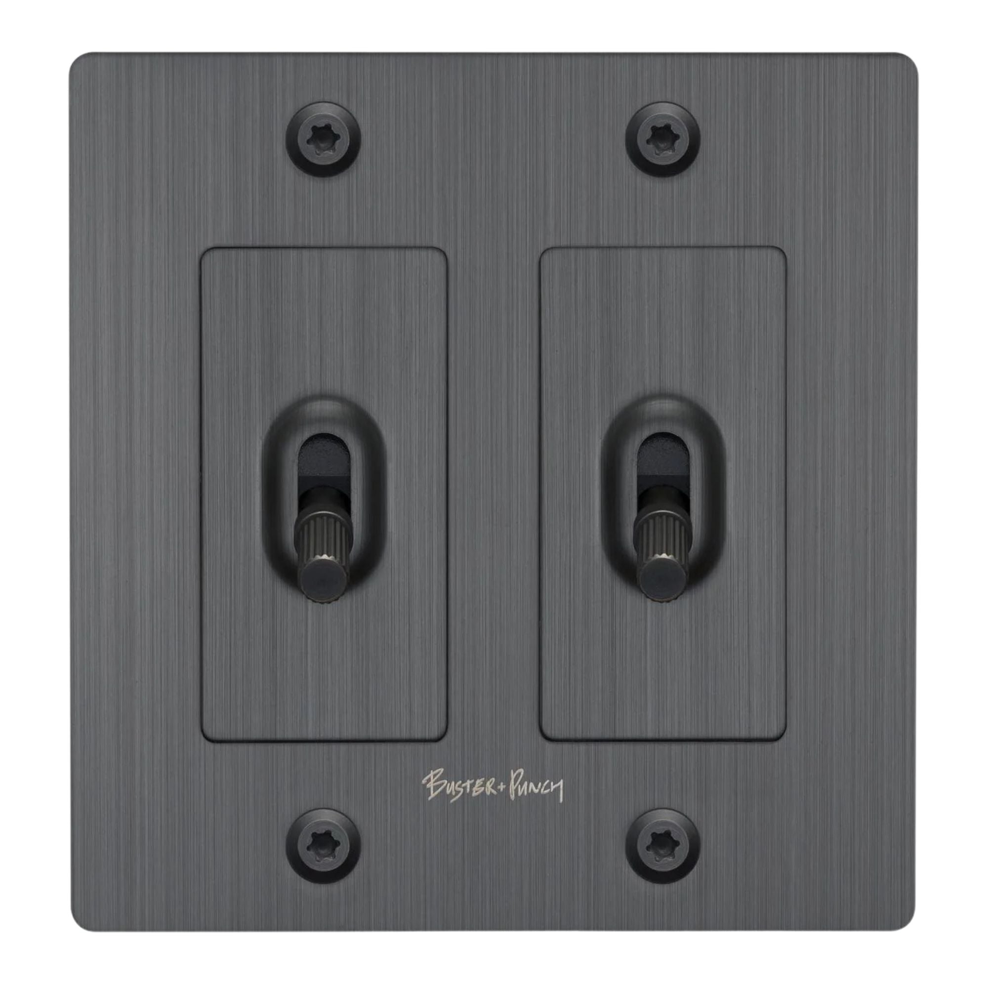 Buster + Punch NTG-454043 Linear 2-Gang Toggle Switch With Logo, 15A, Single Pole/3-Way, Smoked Bronze