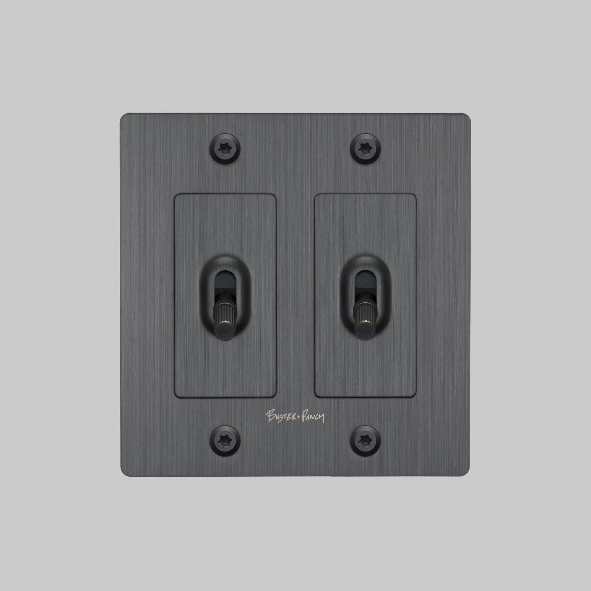Buster + Punch NTG-454043 Linear 2-Gang Toggle Switch With Logo, 15A, Single Pole/3-Way, Smoked Bronze