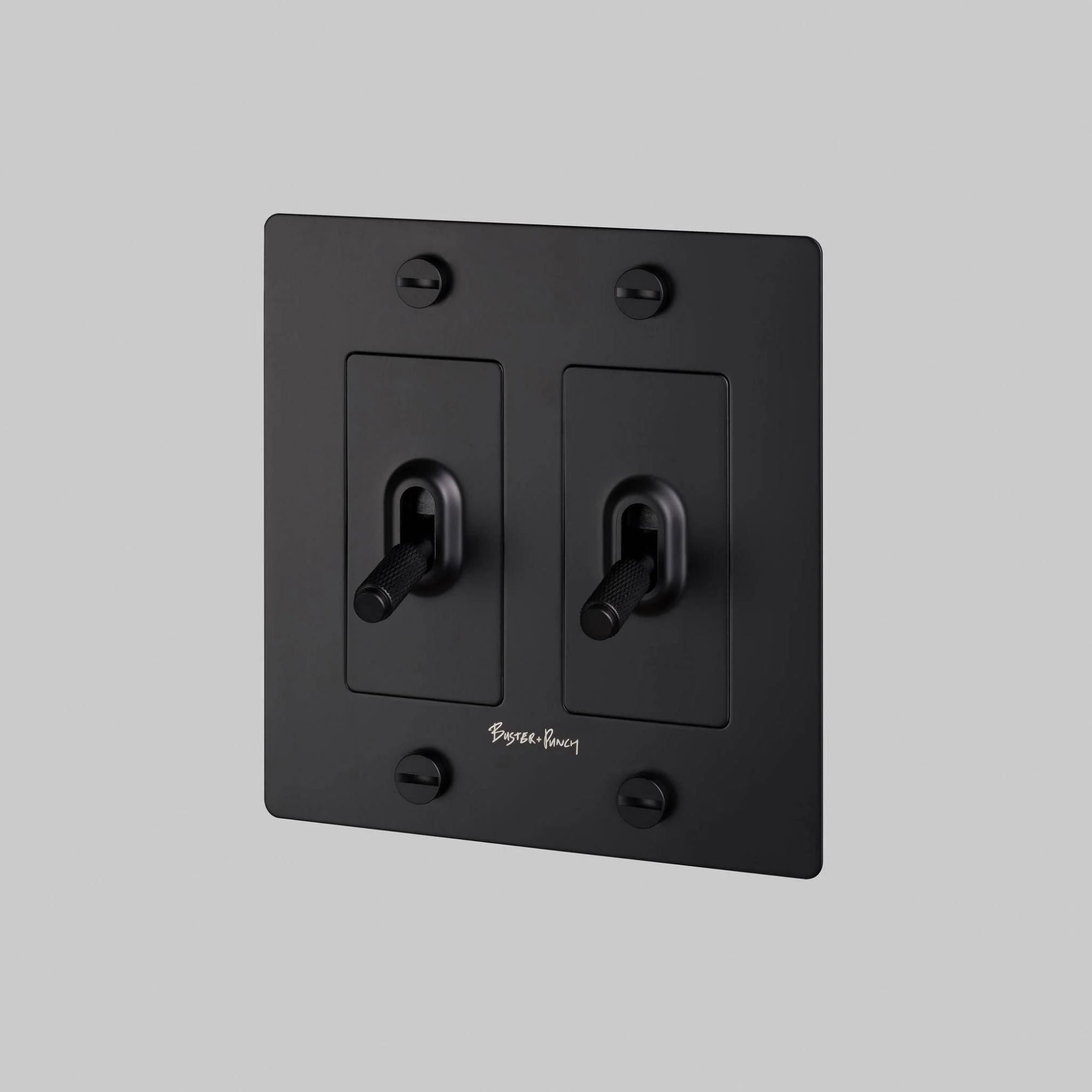 Buster + Punch NTK-023432 Cross 2-Gang Toggle Switch With Logo, 15A, Single-Pole/3-Way, Black