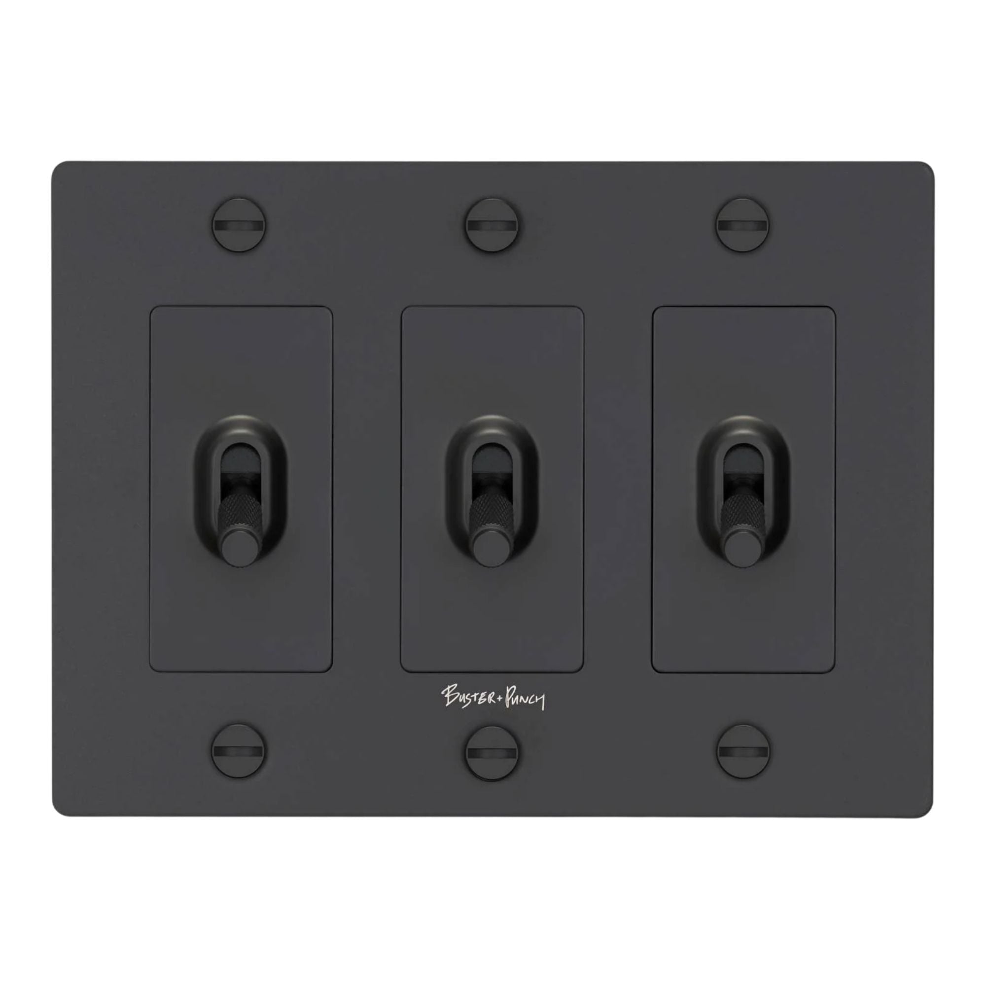Buster + Punch NTK-024381 Cross 3-Gang Toggle Switch With Logo, 15A, Single Pole/3-Way, Black