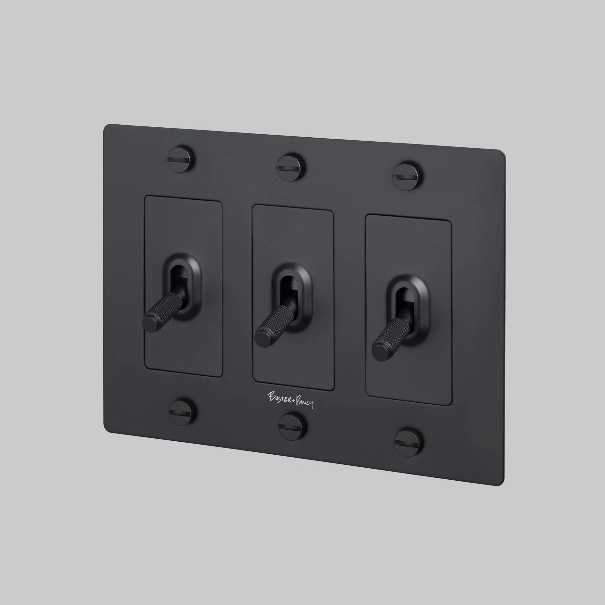 Buster + Punch NTK-024381 Cross 3-Gang Toggle Switch With Logo, 15A, Single Pole/3-Way, Black