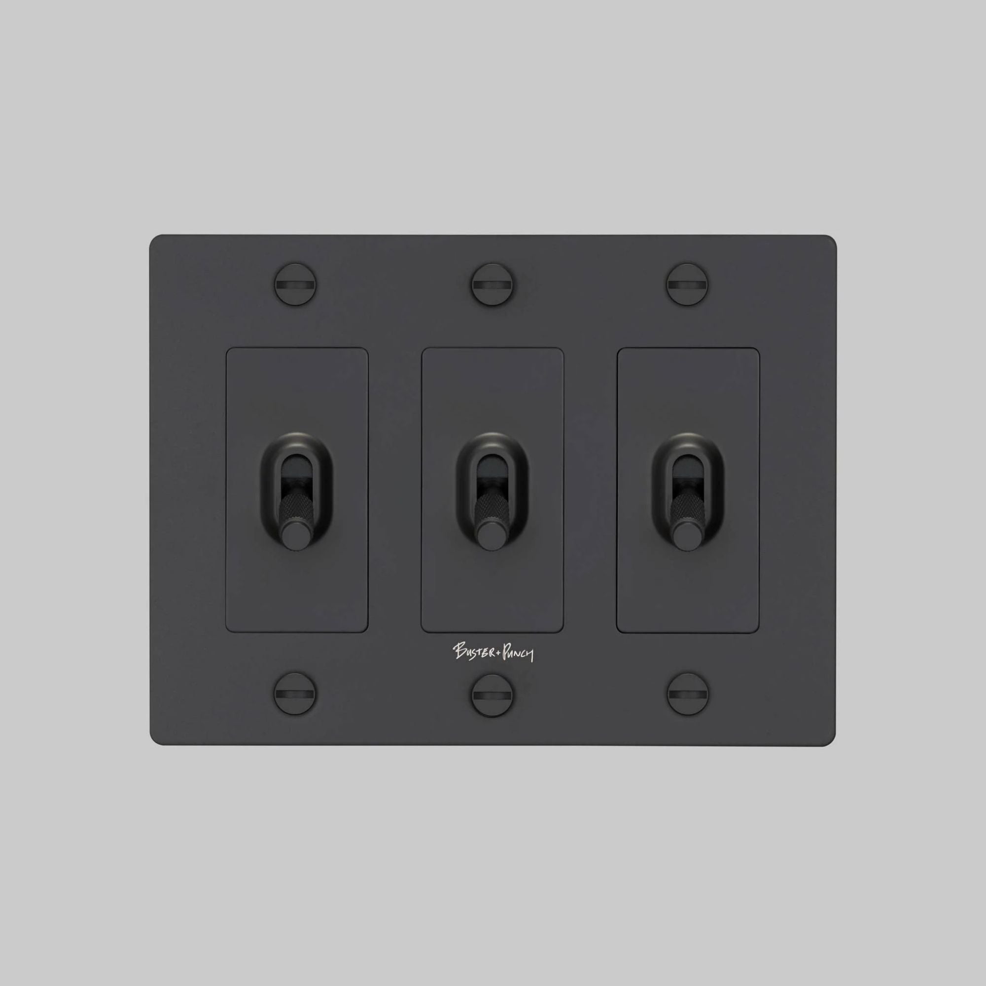 Buster + Punch NTK-024381 Cross 3-Gang Toggle Switch With Logo, 15A, Single Pole/3-Way, Black