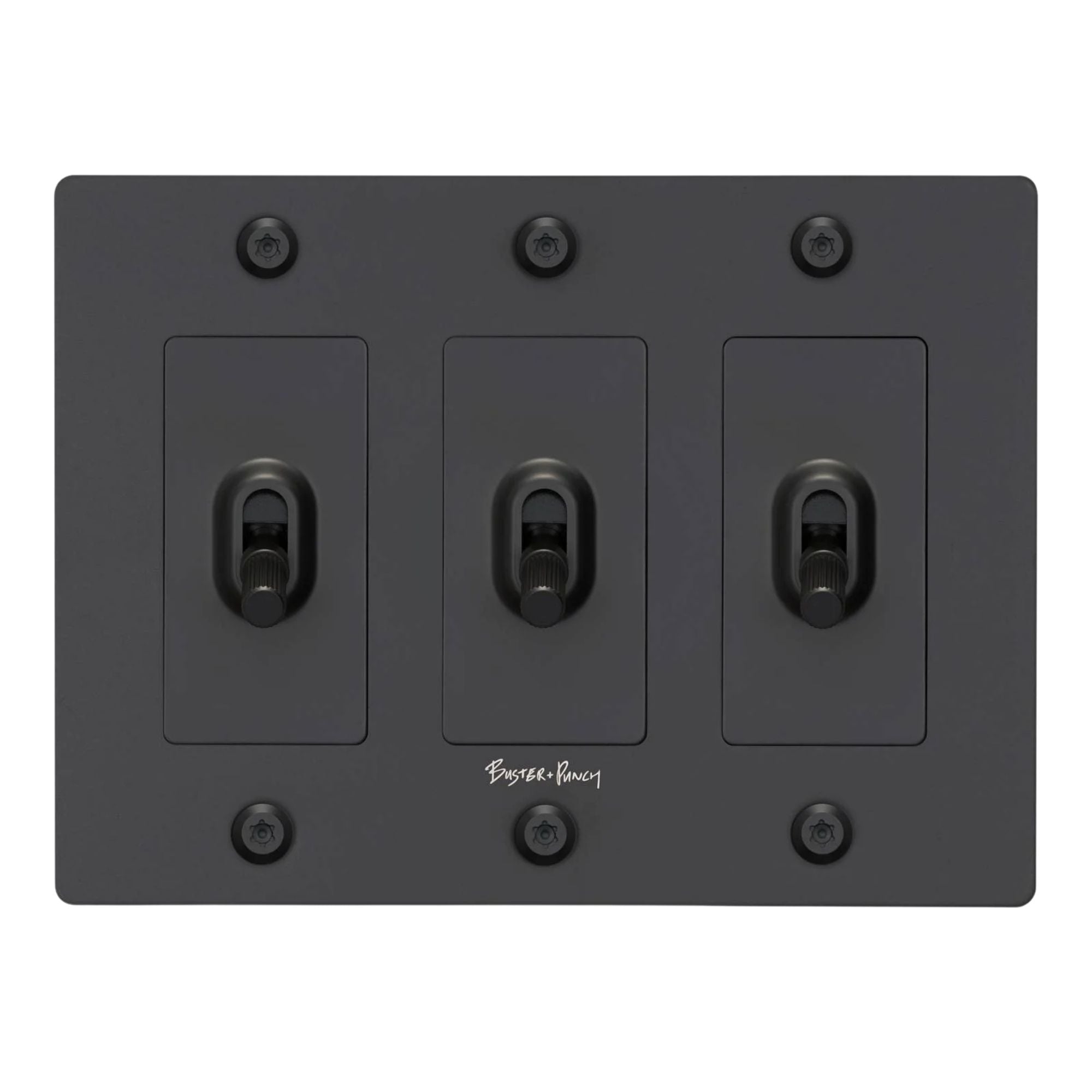 Buster + Punch NTK-024391 Linear 3-Gang Toggle Switch With Logo, 15A, Single Pole/3-Way, Black