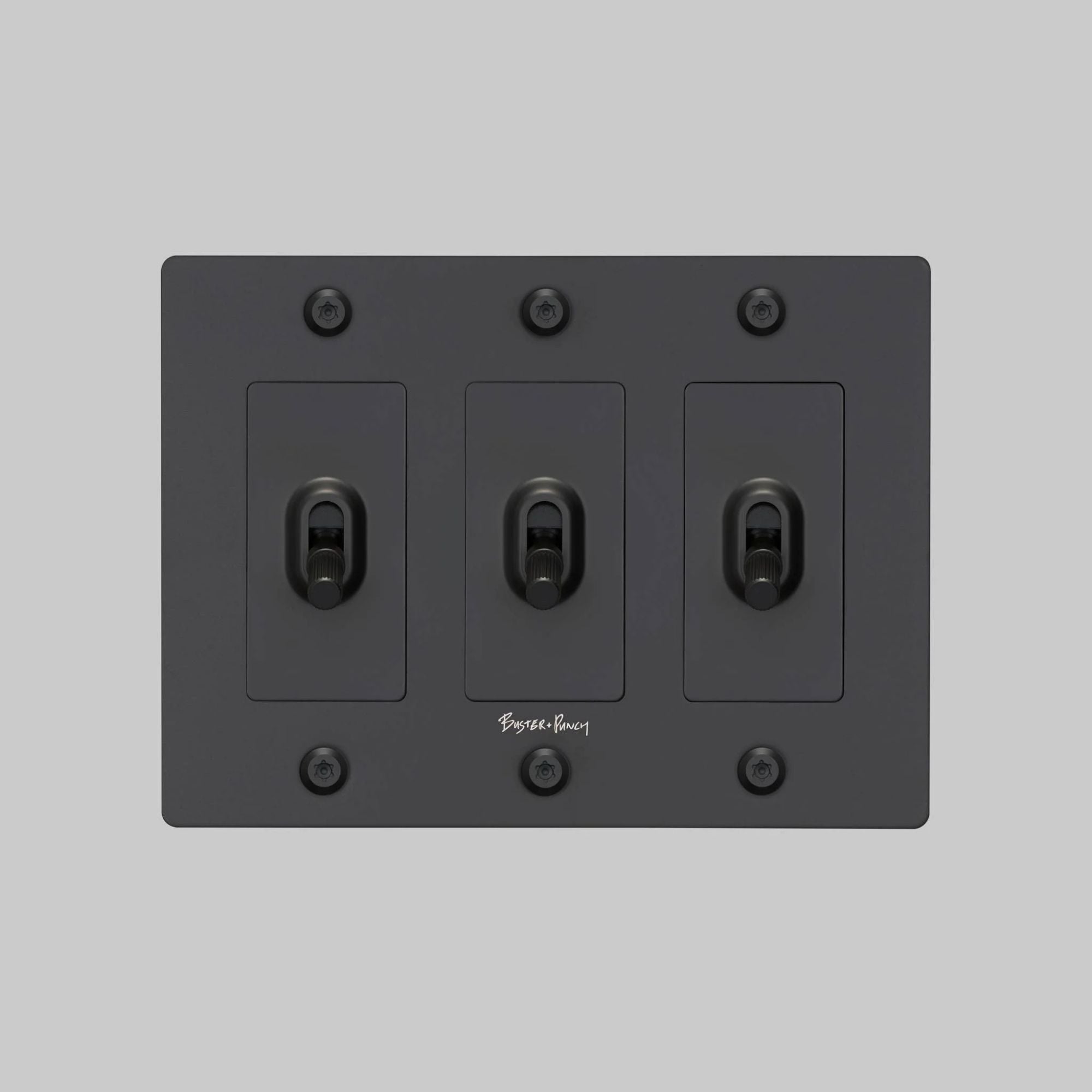 Buster + Punch NTK-024391 Linear 3-Gang Toggle Switch With Logo, 15A, Single Pole/3-Way, Black