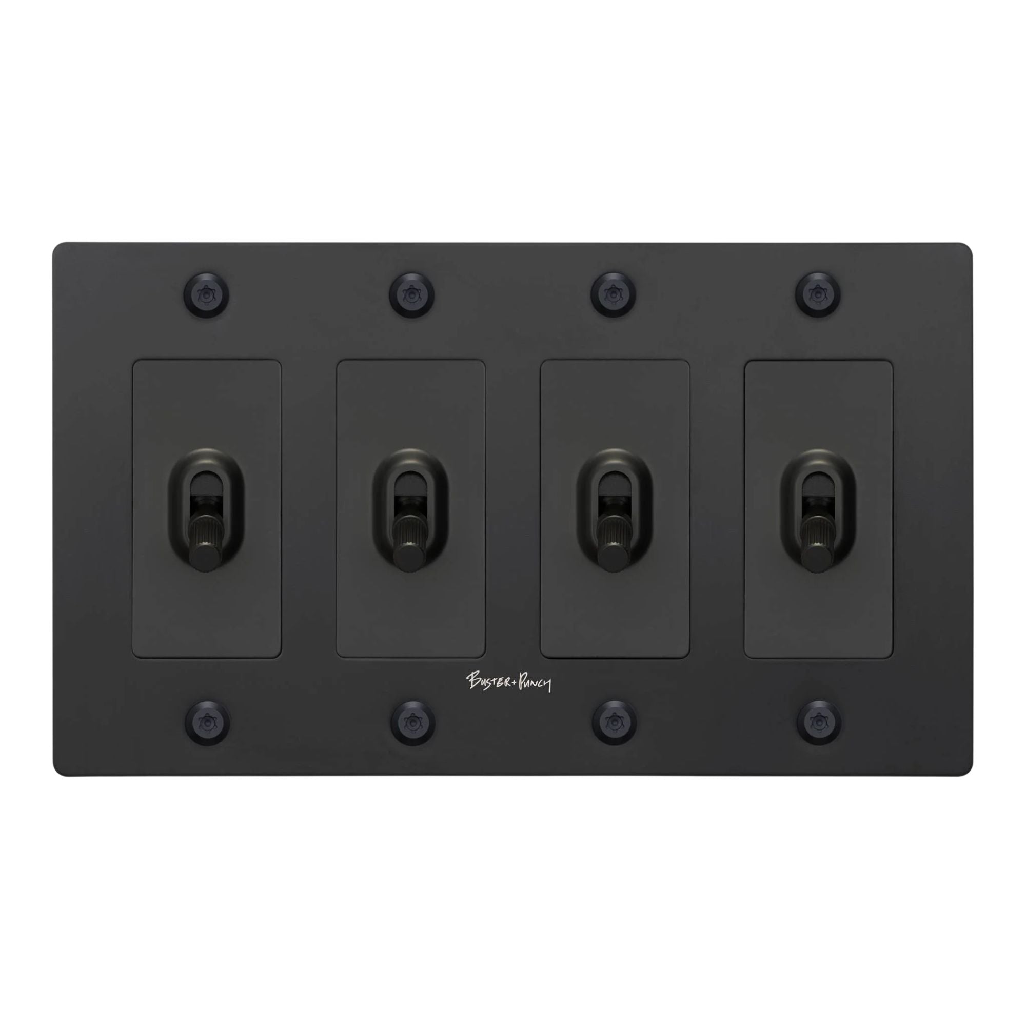 Buster + Punch NTK-024411 Linear 4-Gang Toggle Switch With Logo, 15A, Single Pole/3-Way, Black