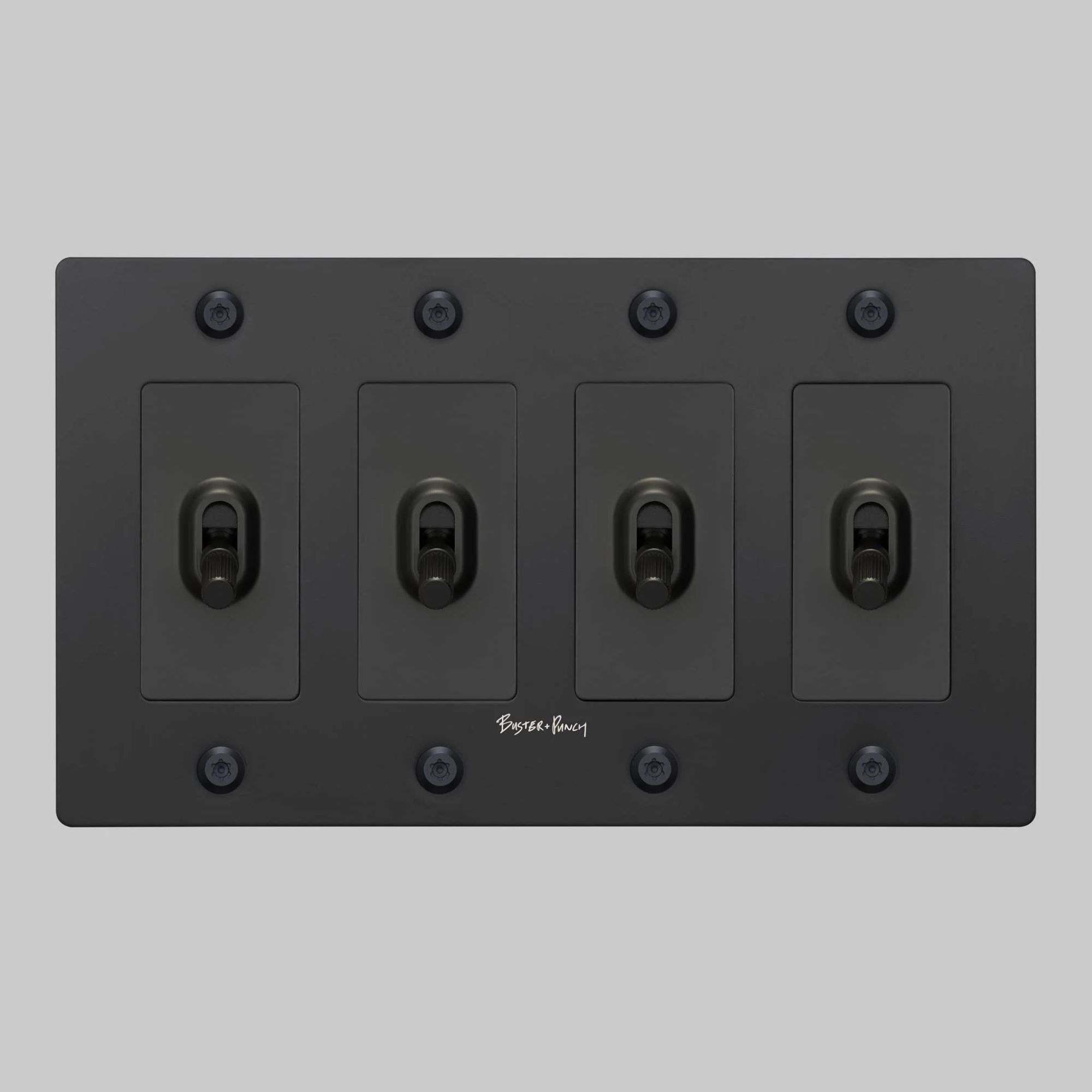 Buster + Punch NTK-024411 Linear 4-Gang Toggle Switch With Logo, 15A, Single Pole/3-Way, Black