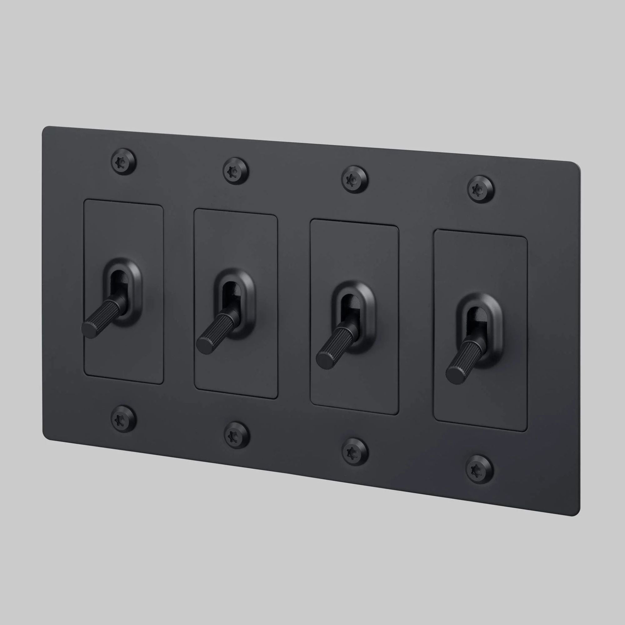 Buster + Punch NTK-024416 Linear 4-Gang Toggle Switch Without Logo, 15A, Single Pole/3-Way, Black