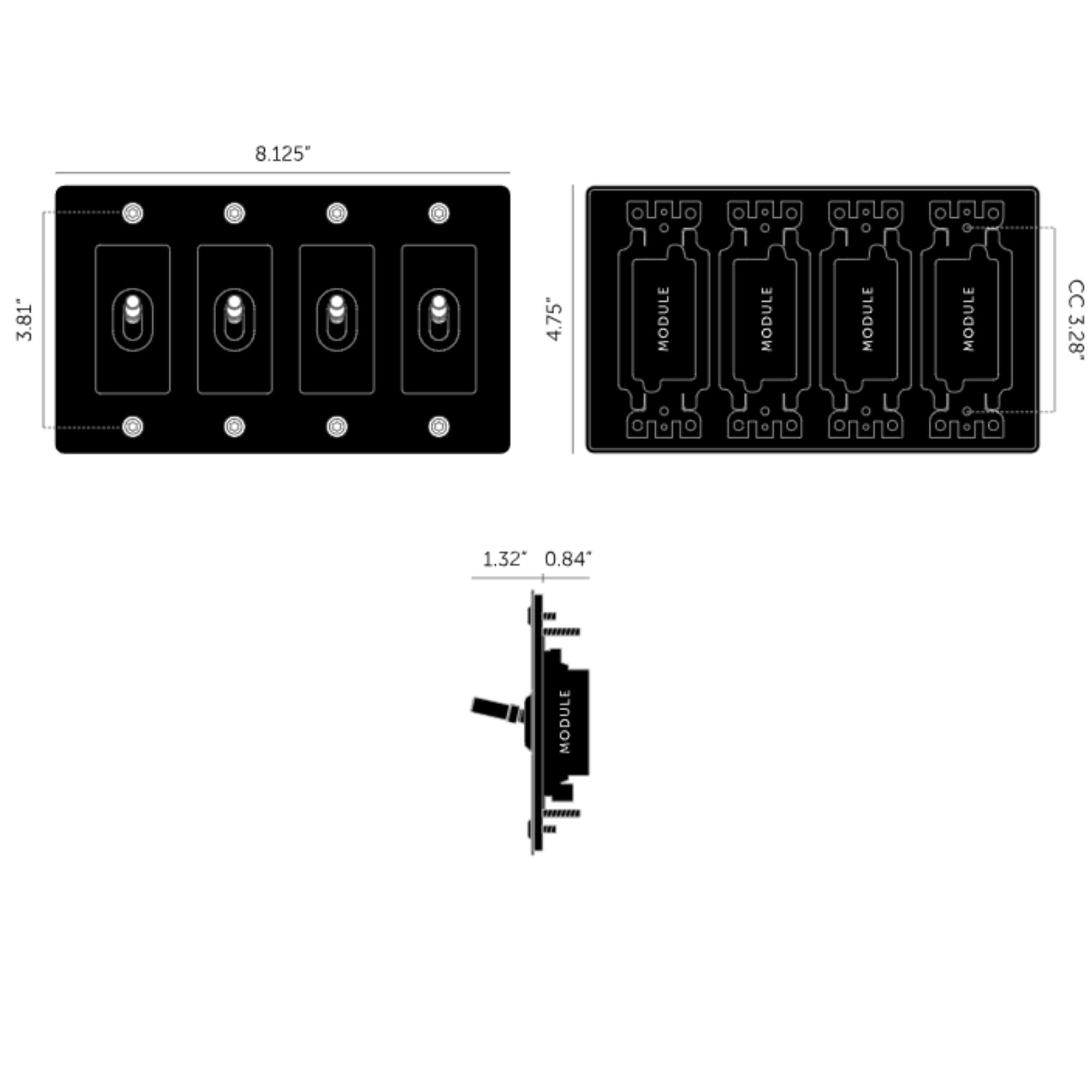 Buster + Punch NTK-024416 Linear 4-Gang Toggle Switch Without Logo, 15A, Single Pole/3-Way, Black