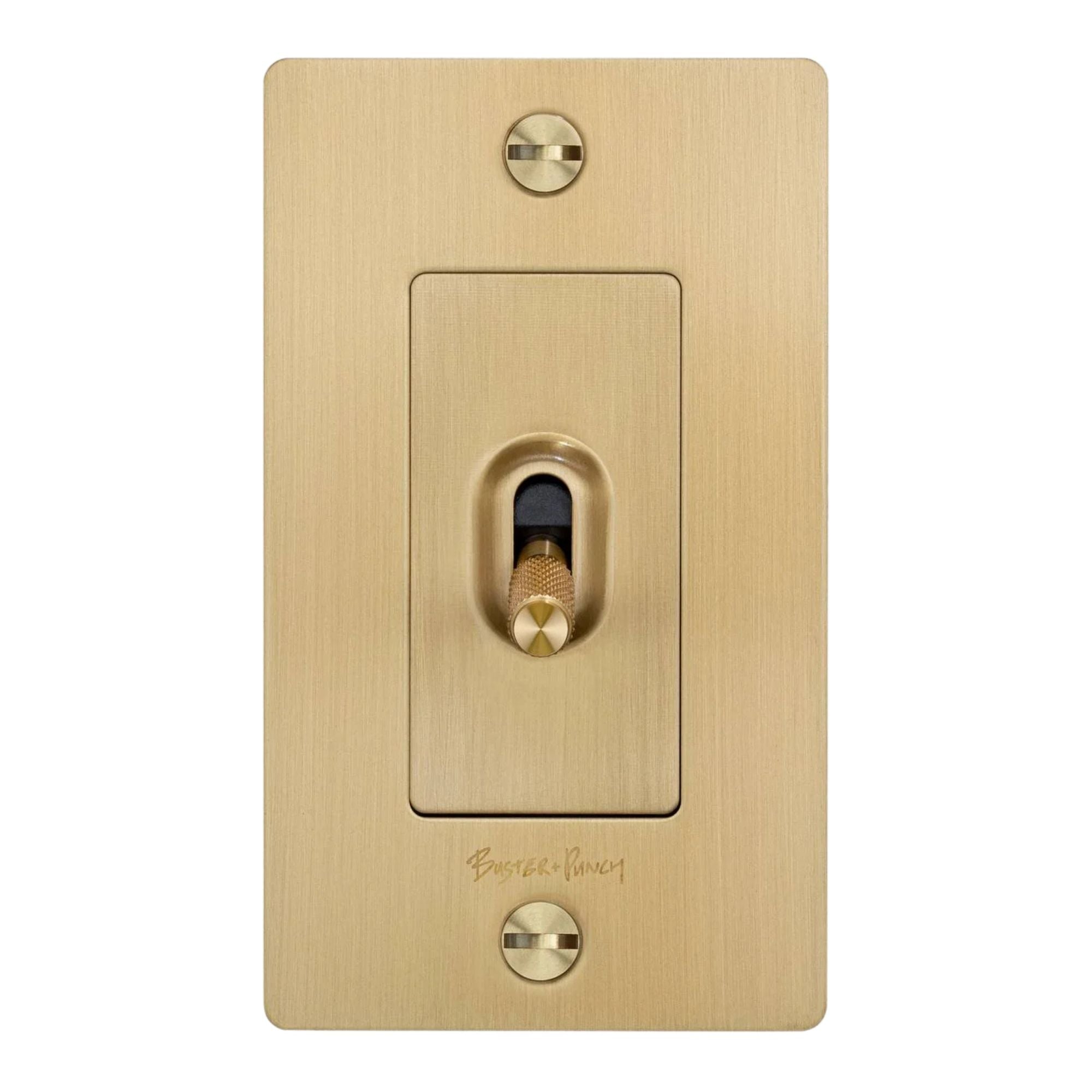 Buster + Punch NTK-053424 Cross 1-Gang Toggle Switch With Logo, 15A, Single Pole/3-Way, Brass