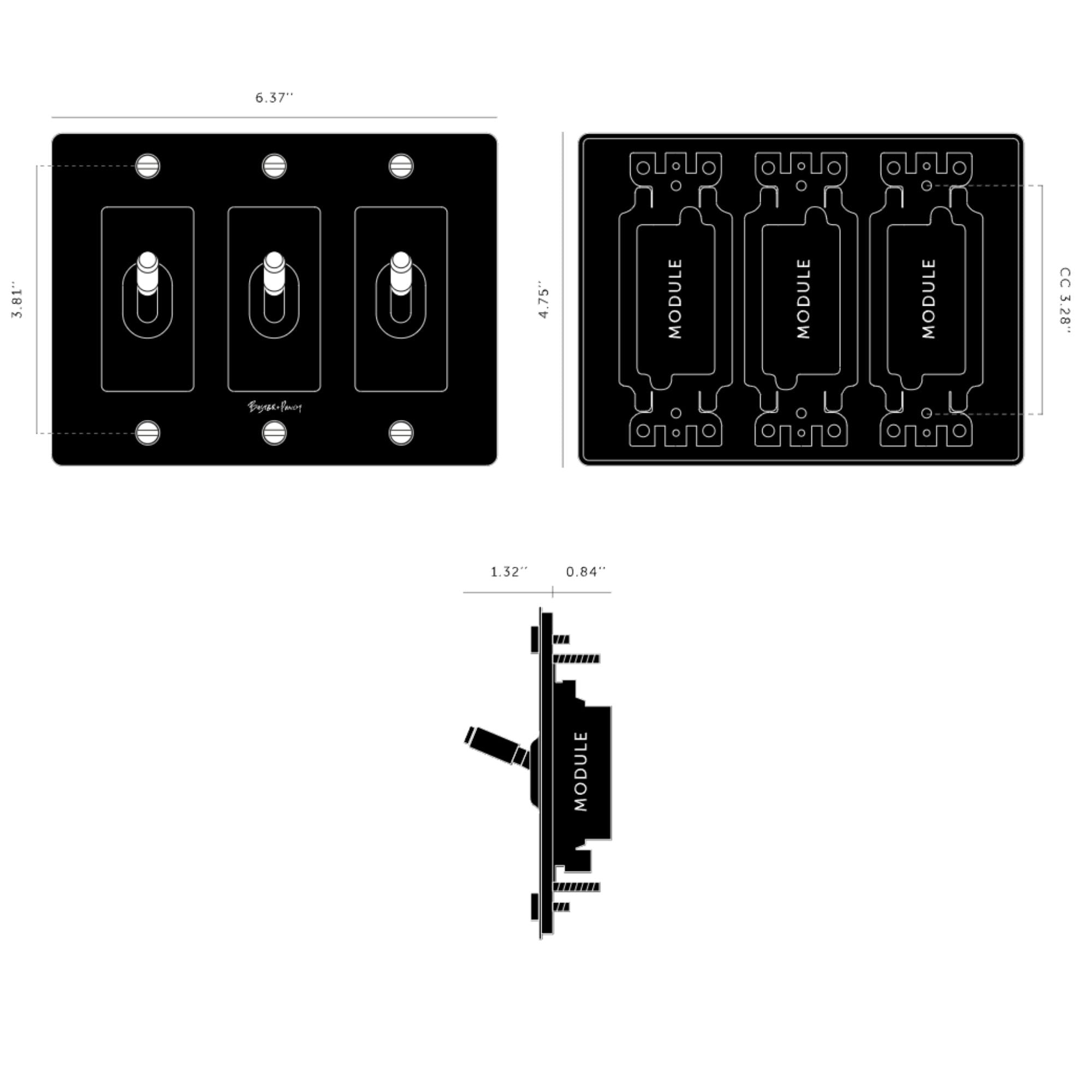 Buster + Punch NTK-054382 Cross 3-Gang Toggle Switch With Logo, 15A, Single Pole/3-Way, Brass