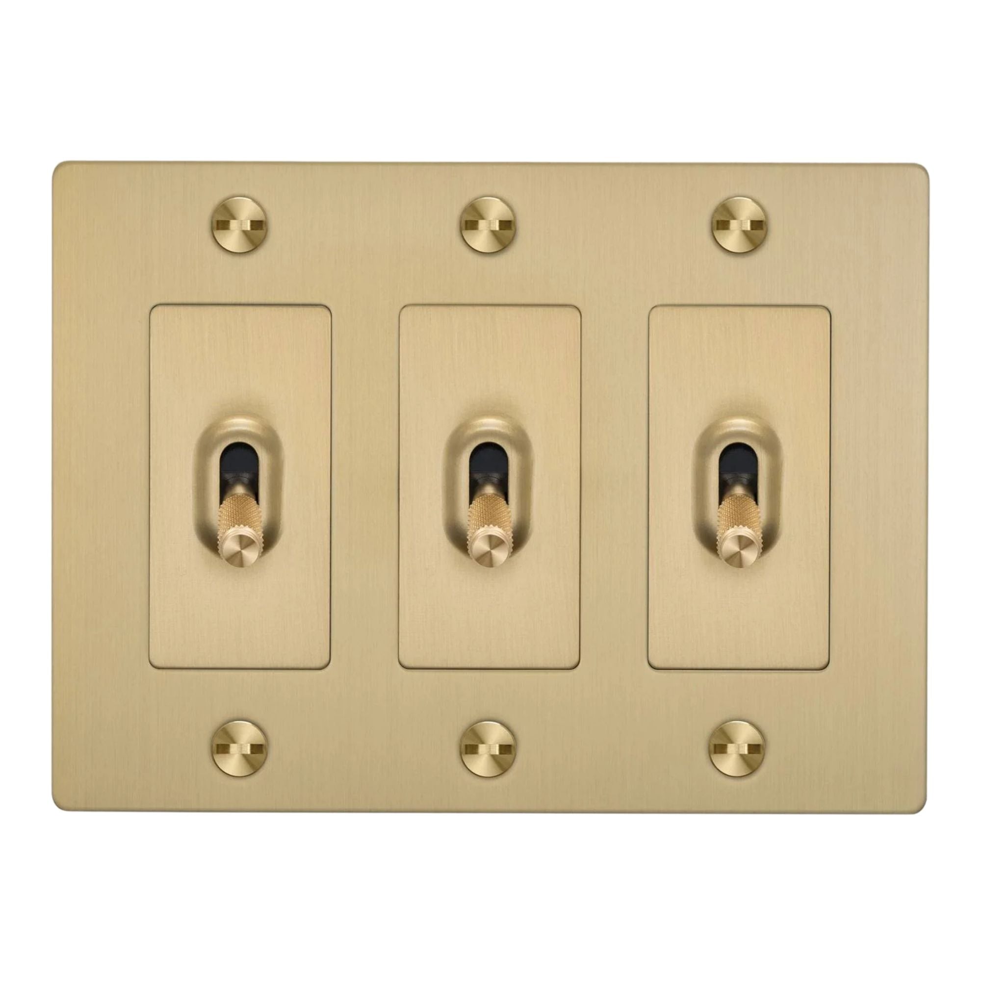 Buster + Punch NTK-054387 Cross 3-Gang Toggle Switch Without Logo, 15A, Single Pole/3-Way, Brass