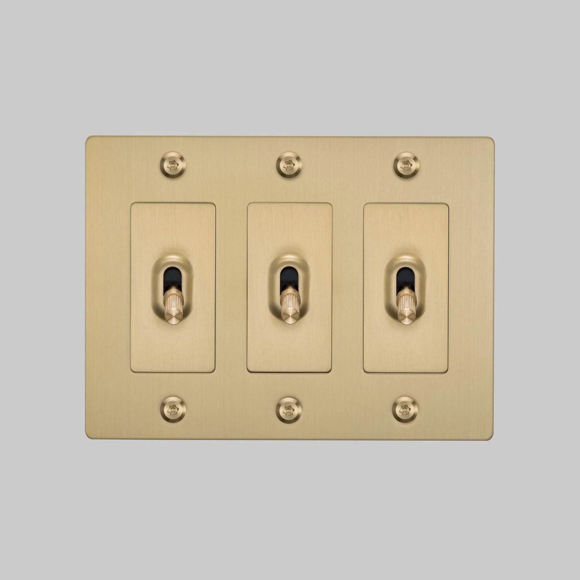 Buster + Punch NTK-054397 Linear 3-Gang Toggle Switch Without Logo, 15A, Single Pole/3-Way, Brass
