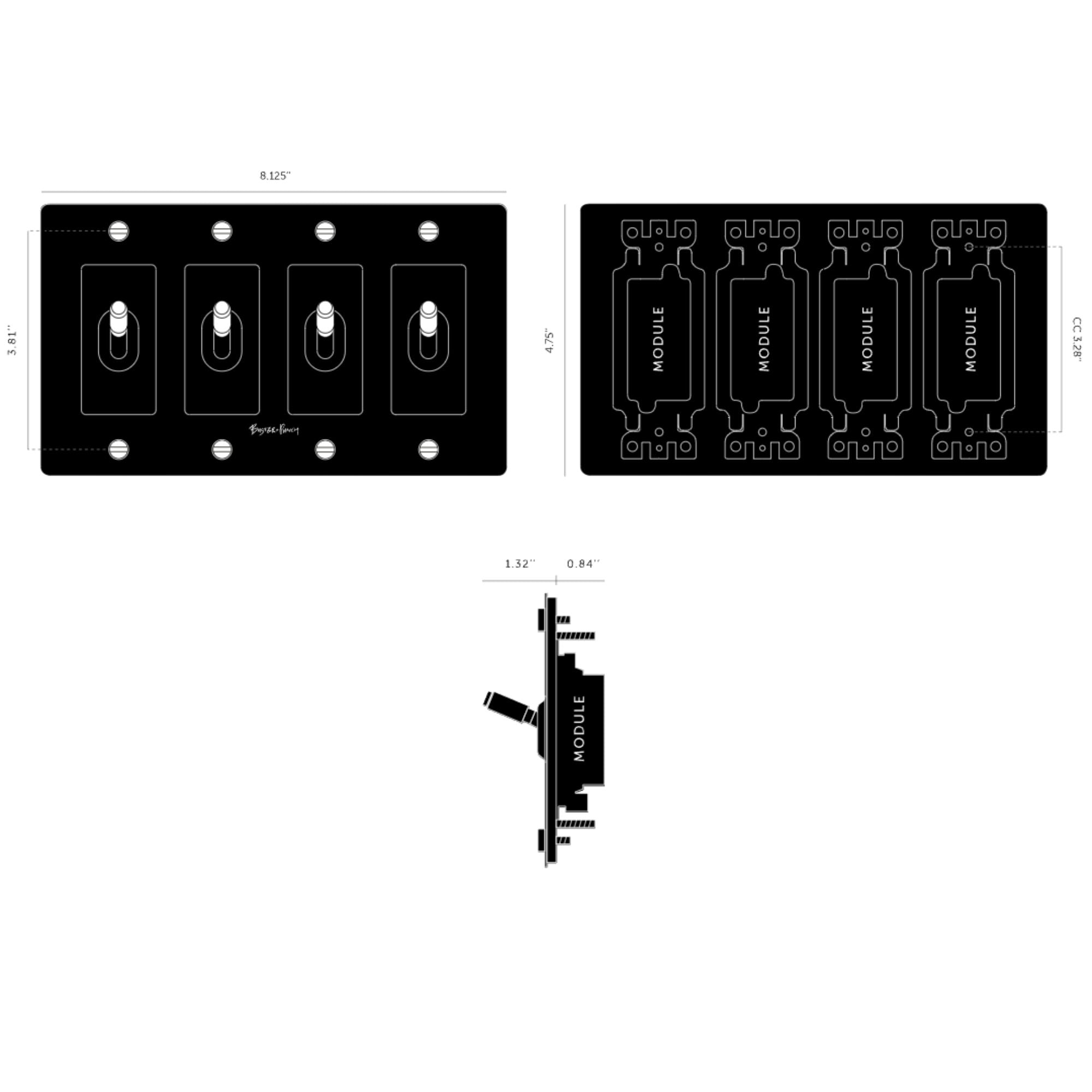 Buster + Punch NTK-054402 Cross 4-Gang Toggle Switch With Logo, 15A, Single Pole/3-Way, Brass