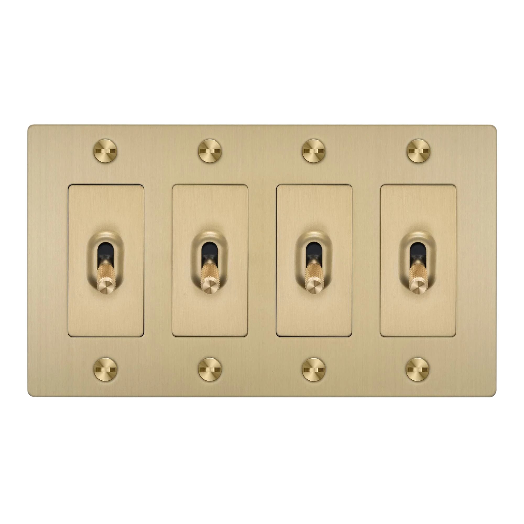 Buster + Punch NTK-054407 Cross 4-Gang Toggle Switch Without Logo, 15A, Single Pole/3-Way, Brass