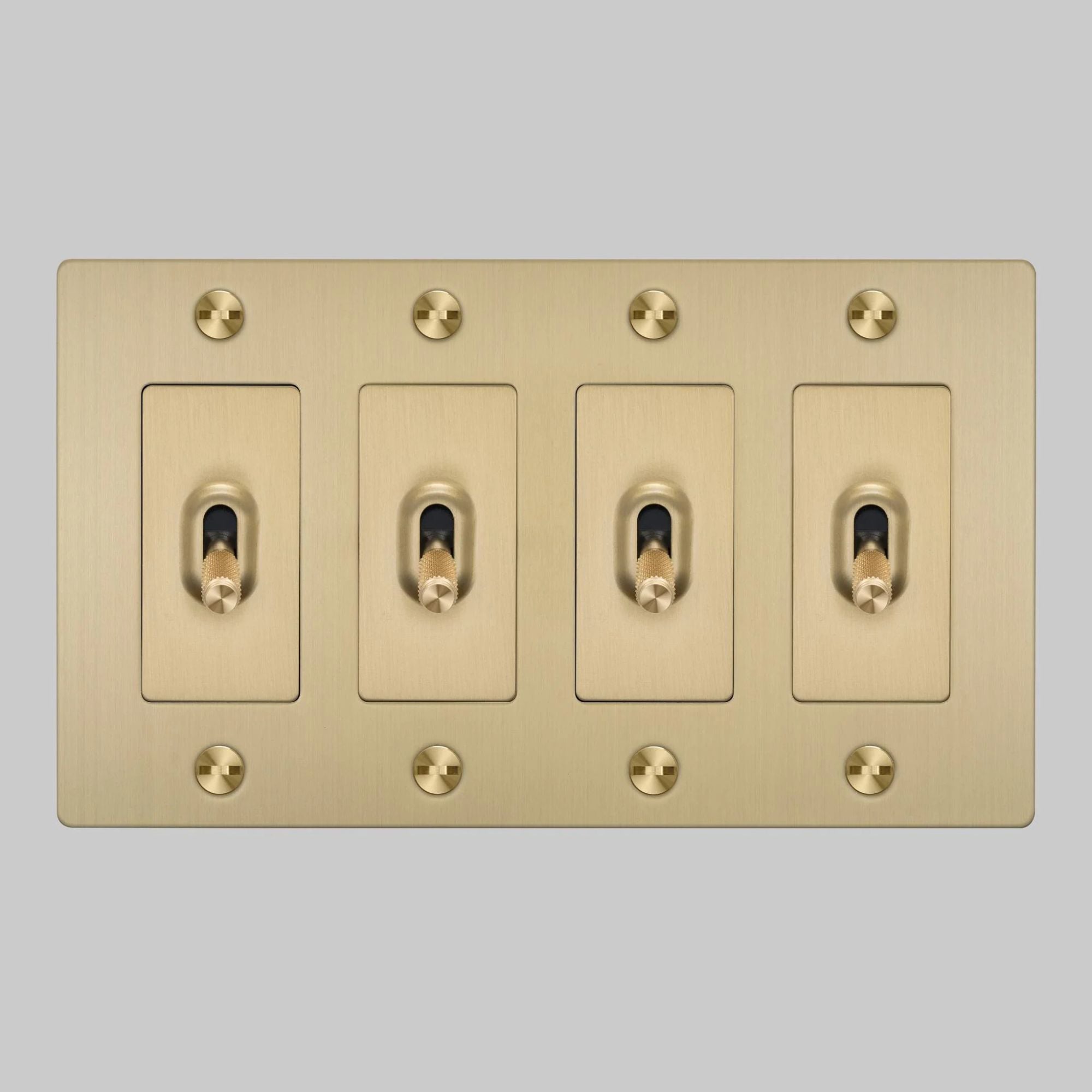 Buster + Punch NTK-054407 Cross 4-Gang Toggle Switch Without Logo, 15A, Single Pole/3-Way, Brass