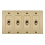 Buster + Punch NTK-054412 Linear 4-Gang Toggle Switch With Logo, 15A, Single Pole/3-Way, Brass
