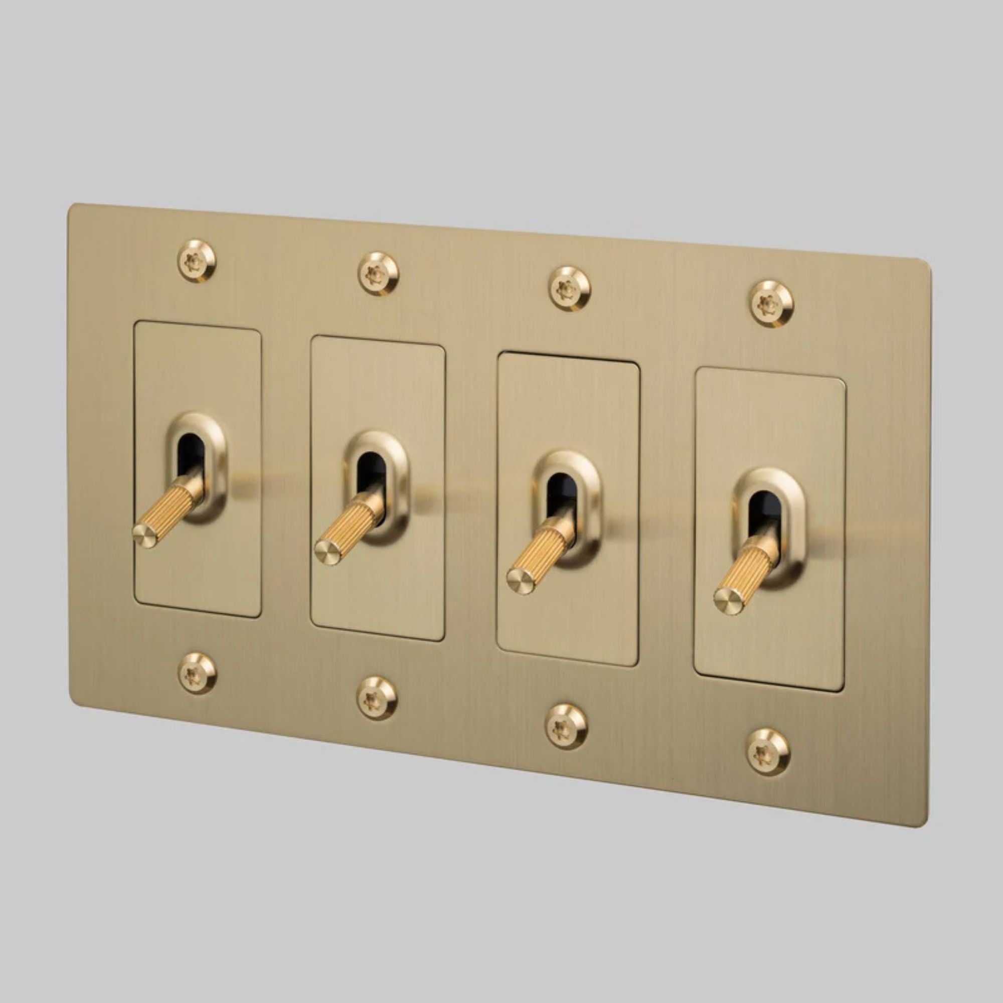 Buster + Punch NTK-054417 Linear 4-Gang Toggle Switch Without Logo, 15A, Single Pole/3-Way, Brass