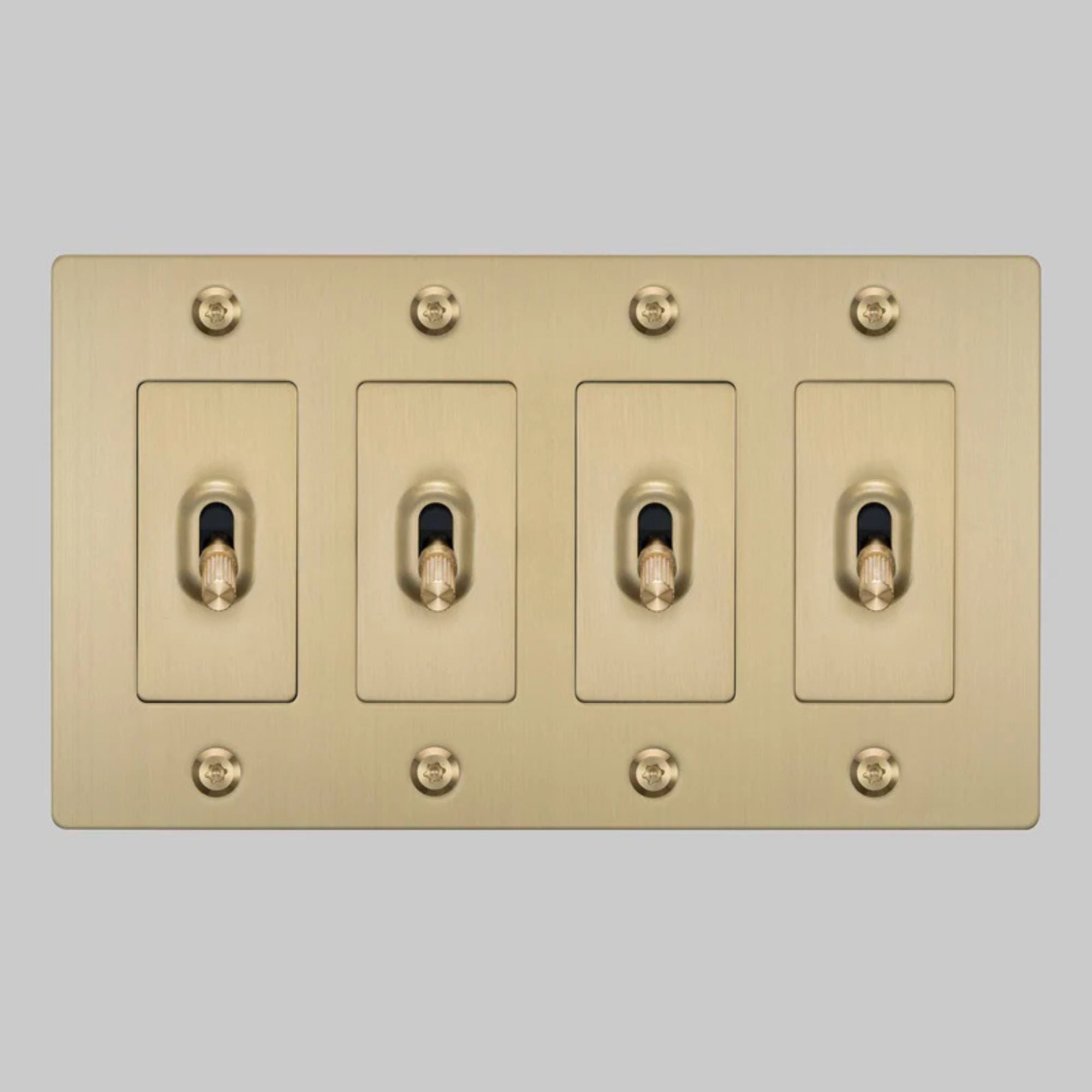 Buster + Punch NTK-054417 Linear 4-Gang Toggle Switch Without Logo, 15A, Single Pole/3-Way, Brass